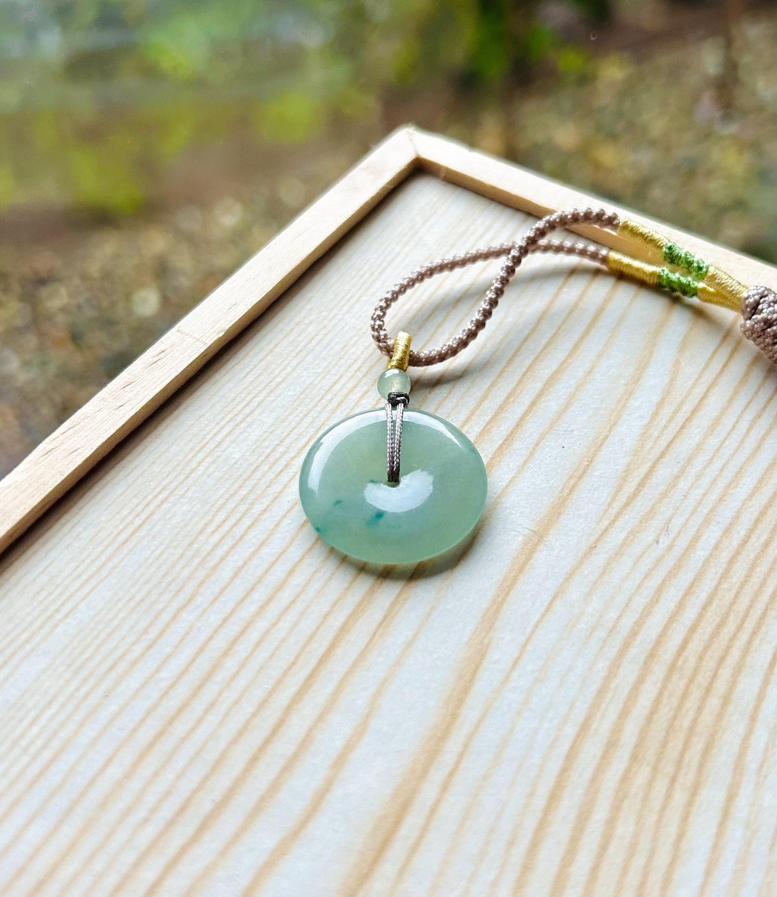 Jadeite Jade Lucky Donut Pendant adjustable Necklace Gift for Her Untreated Authentic Type A Icy Translucent Burmese Green Jade Ping An Kou