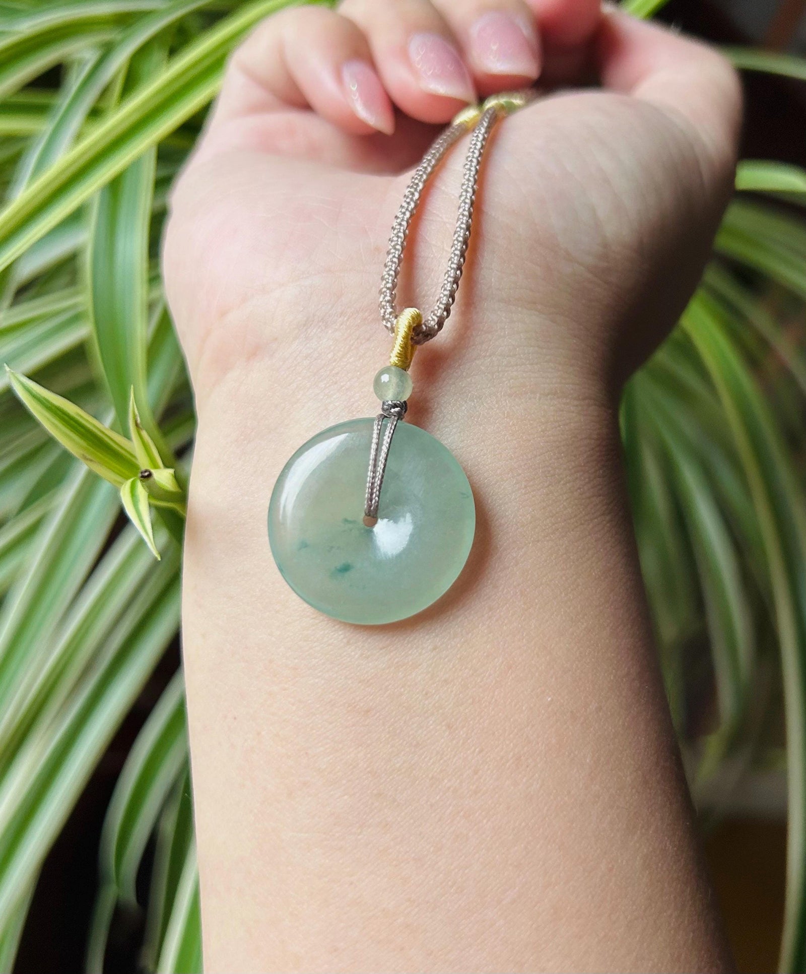 Jadeite Jade Lucky Donut Pendant adjustable Necklace Gift for Her Untreated Authentic Type A Icy Translucent Burmese Green Jade Ping An Kou