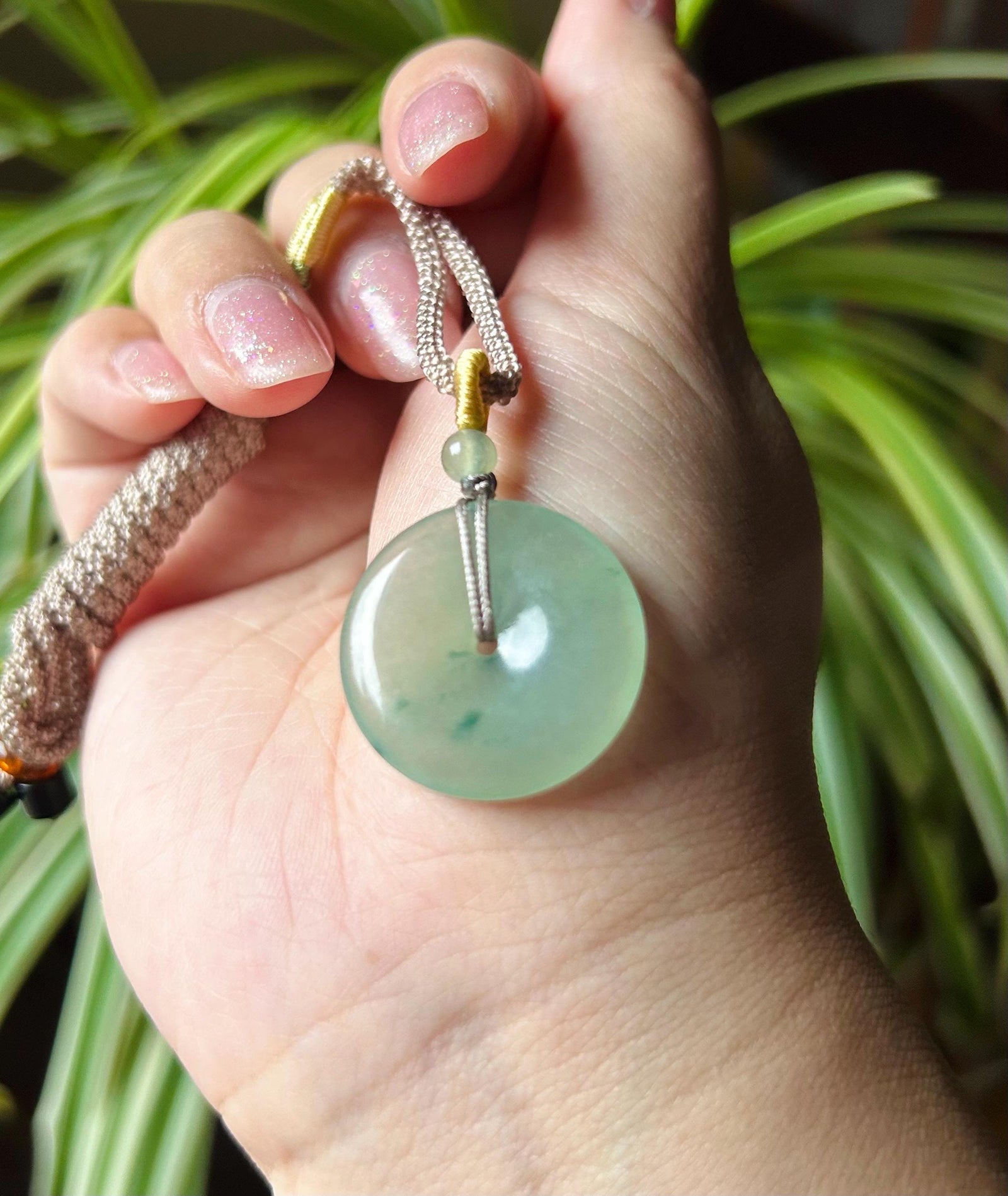 Jadeite Jade Lucky Donut Pendant adjustable Necklace Gift for Her Untreated Authentic Type A Icy Translucent Burmese Green Jade Ping An Kou