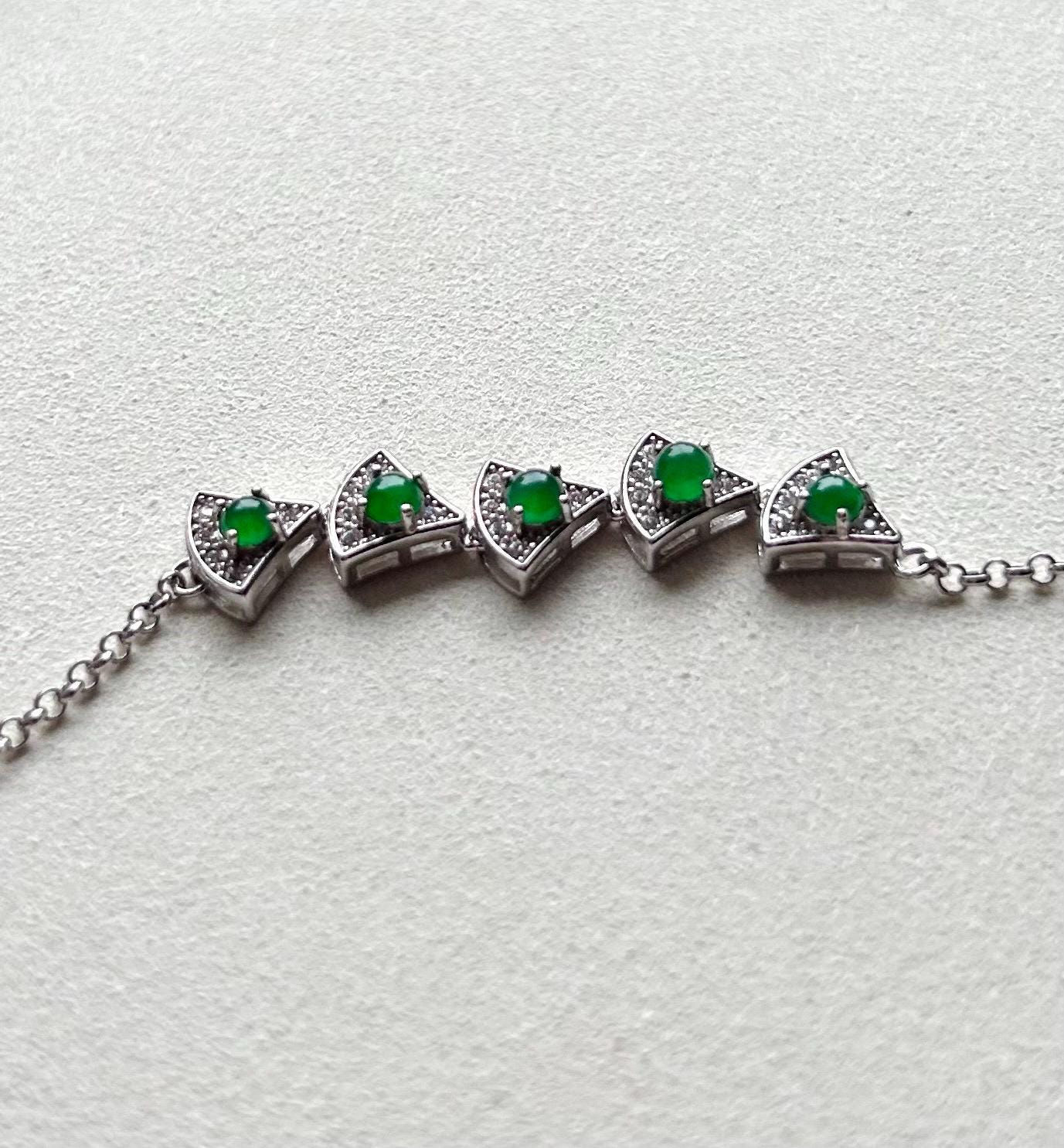 Certified Jadeite Bracelet Jewelry Authentic Untreated Icy Highly Translucent Guatemala Type A Jadeite Sunny Green Jadeite & Sterling Silver