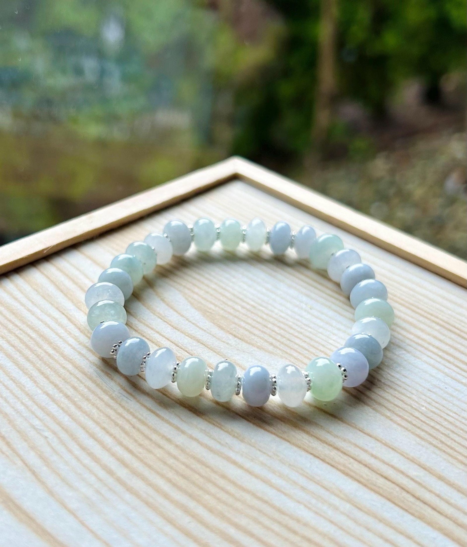 Jadeite Jade Beaded Bracelet Jewelry Natural Burmese Type A Icy Translucent Jadeite MultiColor Feicui 8mm Drum Bead Handmade Gift