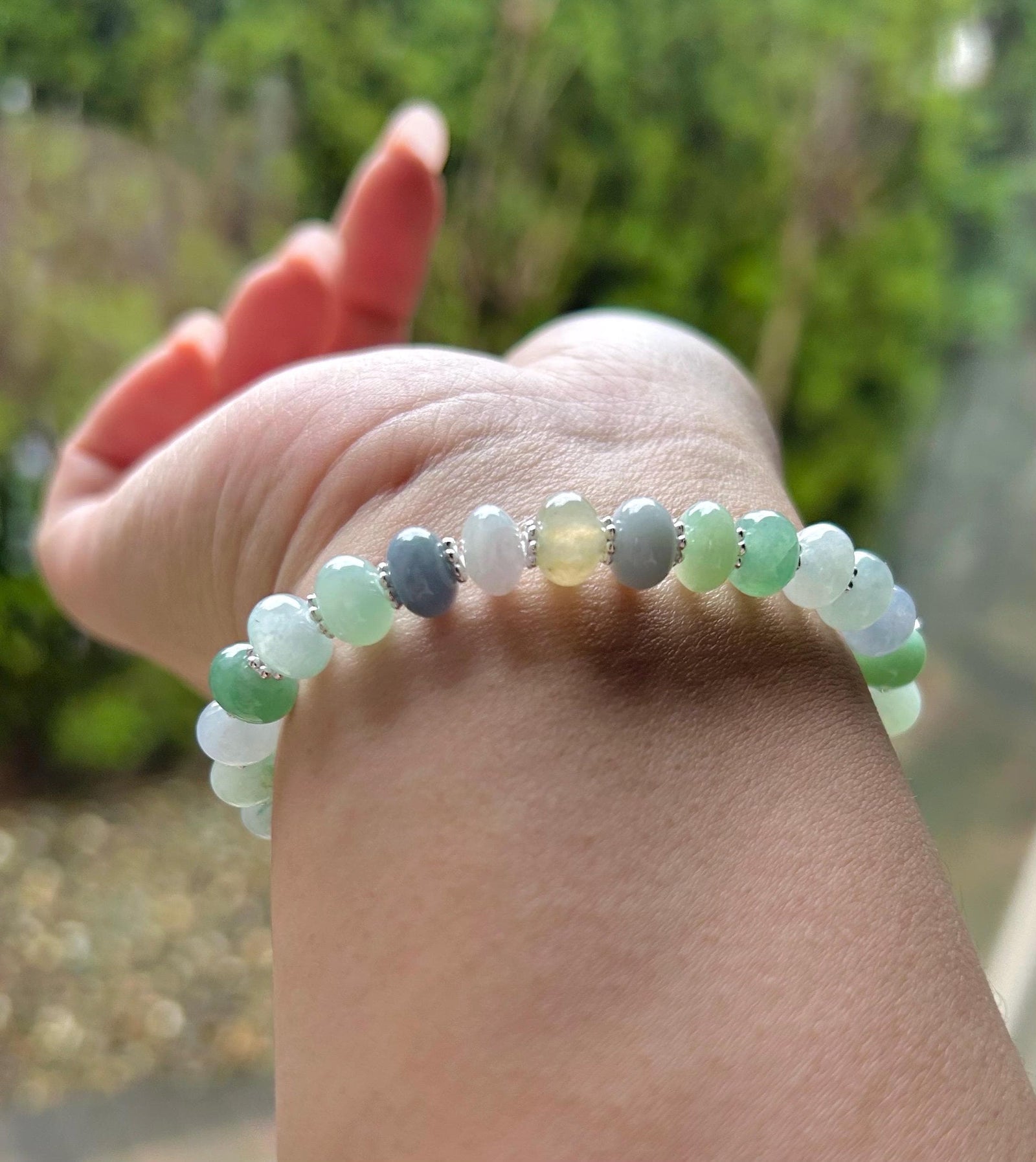 Jadeite Jade Beaded Bracelet Jewelry Natural Burmese Type A Icy Translucent Jadeite MultiColor Feicui 8mm Drum Bead Handmade Gift