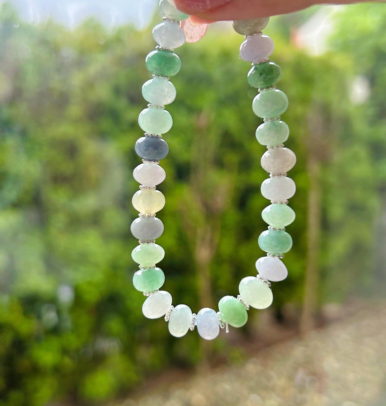 Jadeite Jade Beaded Bracelet Jewelry Natural Burmese Type A Icy Translucent Jadeite MultiColor Feicui 8mm Drum Bead Handmade Gift