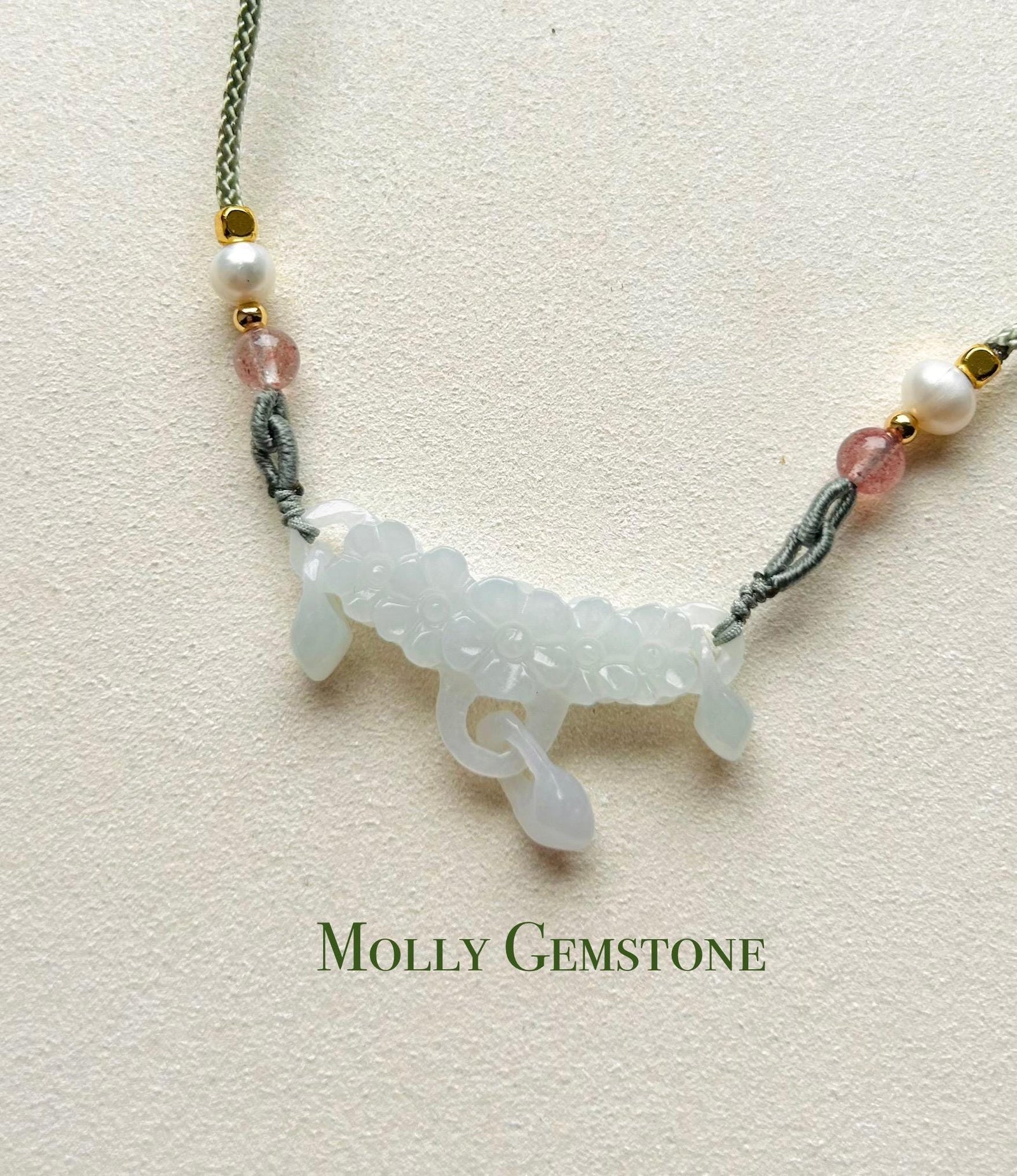 Jadeite Jade Crecent Pendant Jewelry Natural Burmese Untreated Type A Highly Translucent Icy White Jade Carved Flowers Handwowen Necklace