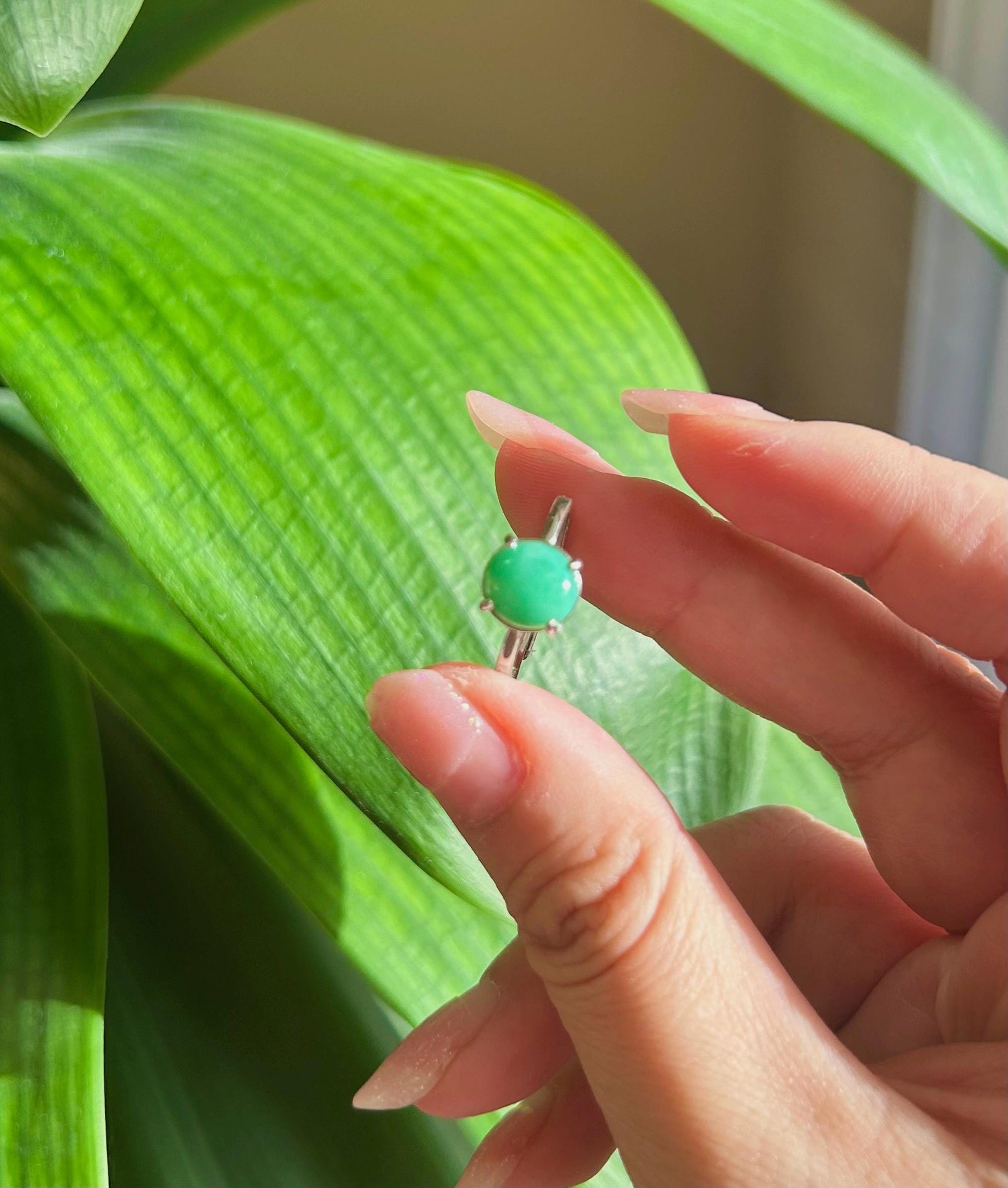 Natural Jadeite Jade Ring Jewelry Translucent Type A Icy Burmese Emerald Green Jadeite Adjustable Sterling Silver Ring Handmade Gift for Her