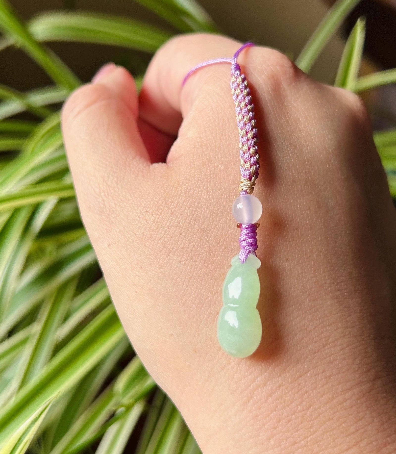 Jadeite Jade Phone Charm Keychain Jewelry New Year’s Gift Authentic Untreated Type A Burmese Icy Lucky HuLu Chinese Knot Protection Amulet
