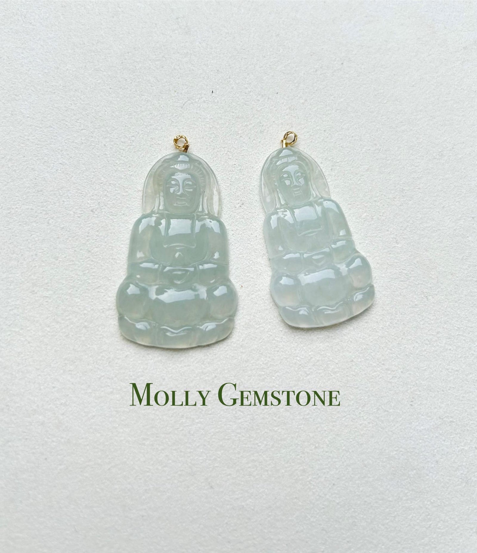 Jadeite Jade Pendant Gift Natural Burmese Untreated Type A Highly Translucent Icy White Jade Guan-Shi-Yin(KuanYin 观音) 18k Solid Gold Bail