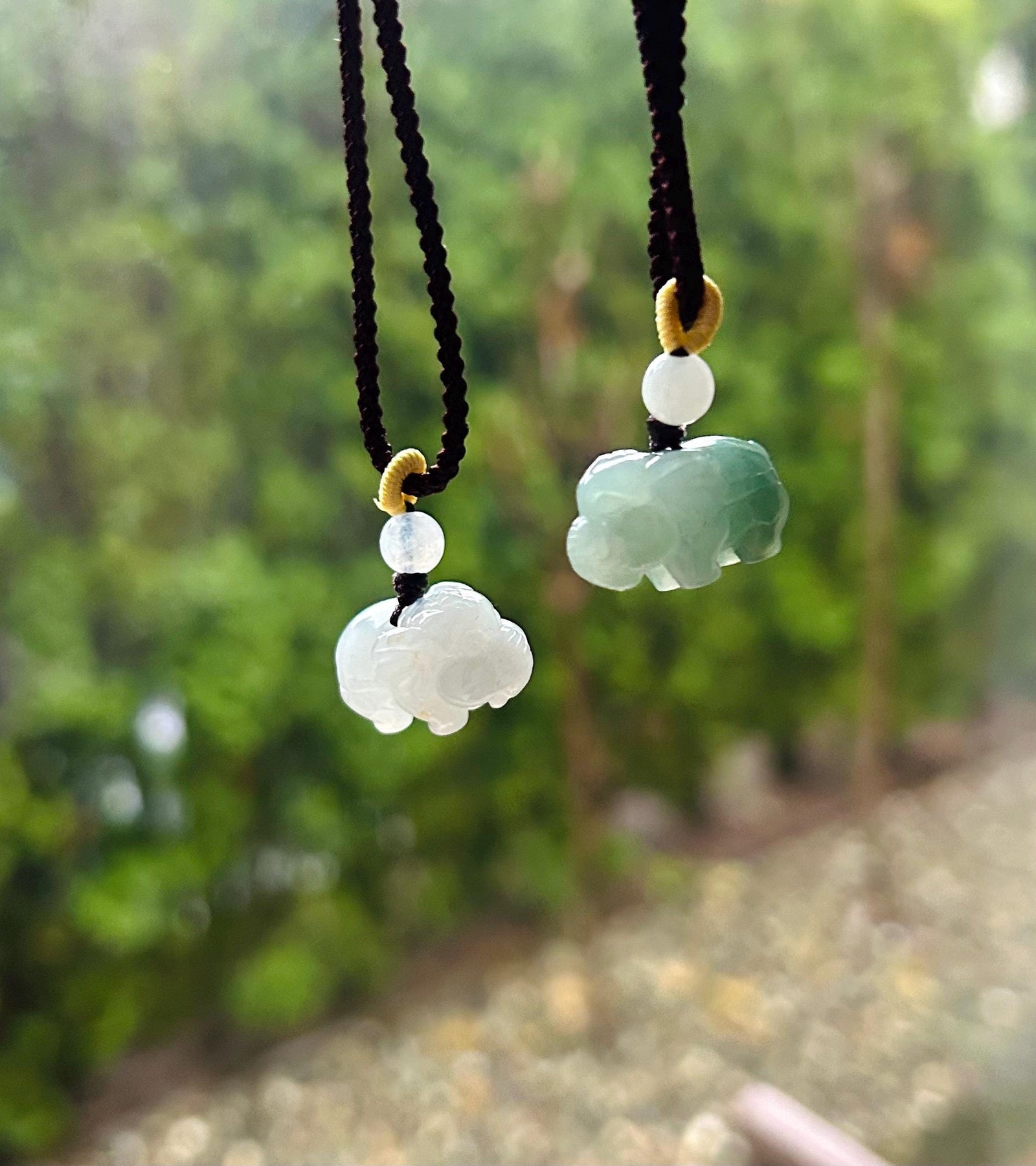 Jadeite Jade Cute Elephant Pendant Handwoven Necklace Jewelry Gift for Her Burmese Untreated Type A Translucent Icy Green & White Jadeite