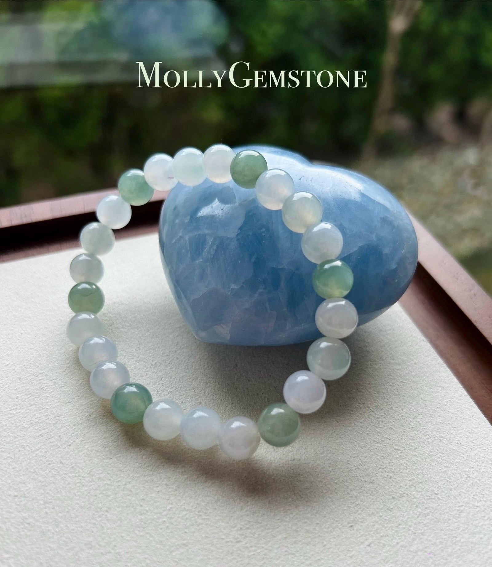 Certified Jadeite Jade Beaded Bracelet Jewelry Gift Authentic Untreated Highly Translucent Type A Burmese Icy Green and White 8.2mm FeiCui