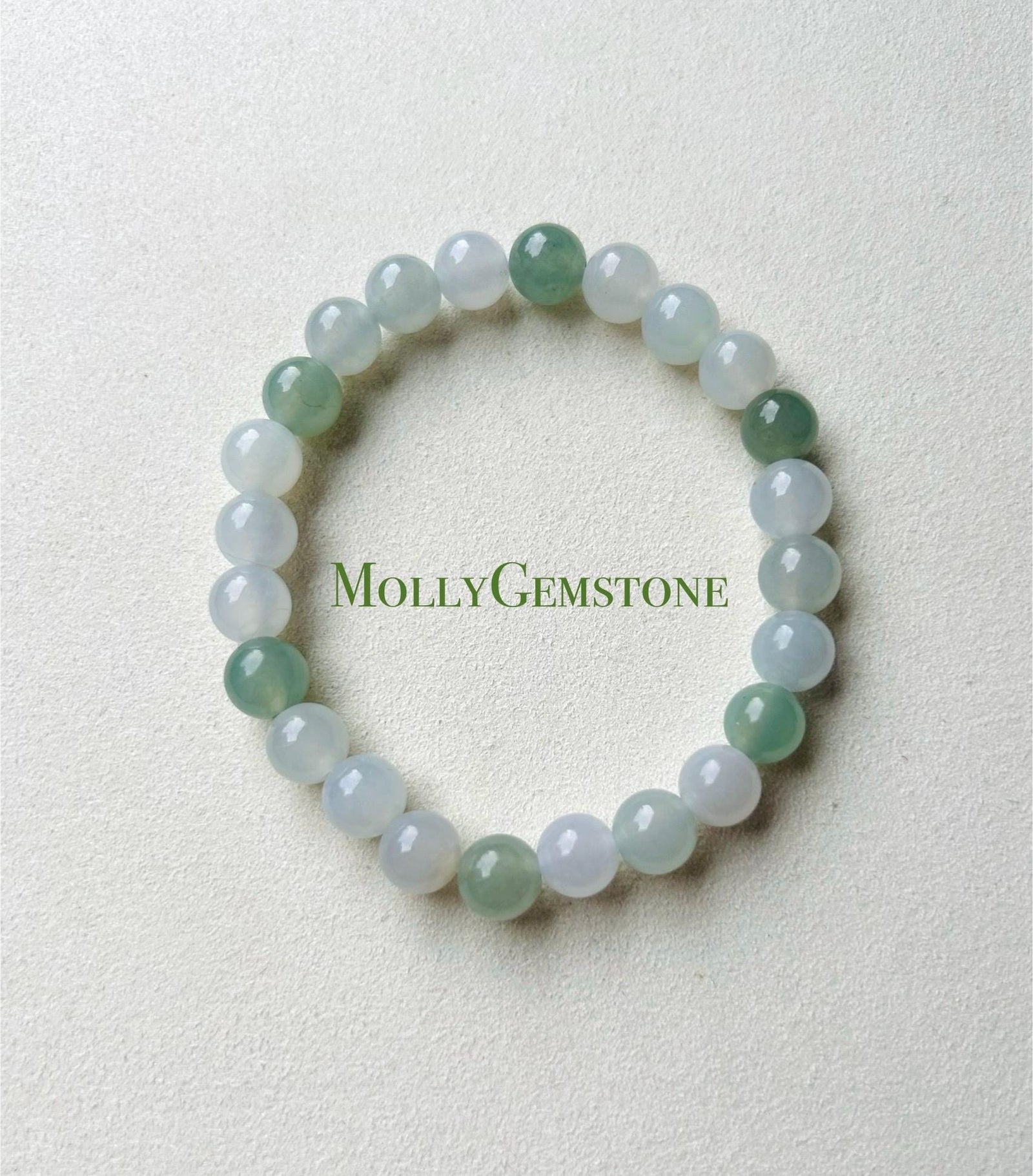 Certified Jadeite Jade Beaded Bracelet Jewelry Gift Authentic Untreated Highly Translucent Type A Burmese Icy Green and White 8.2mm FeiCui