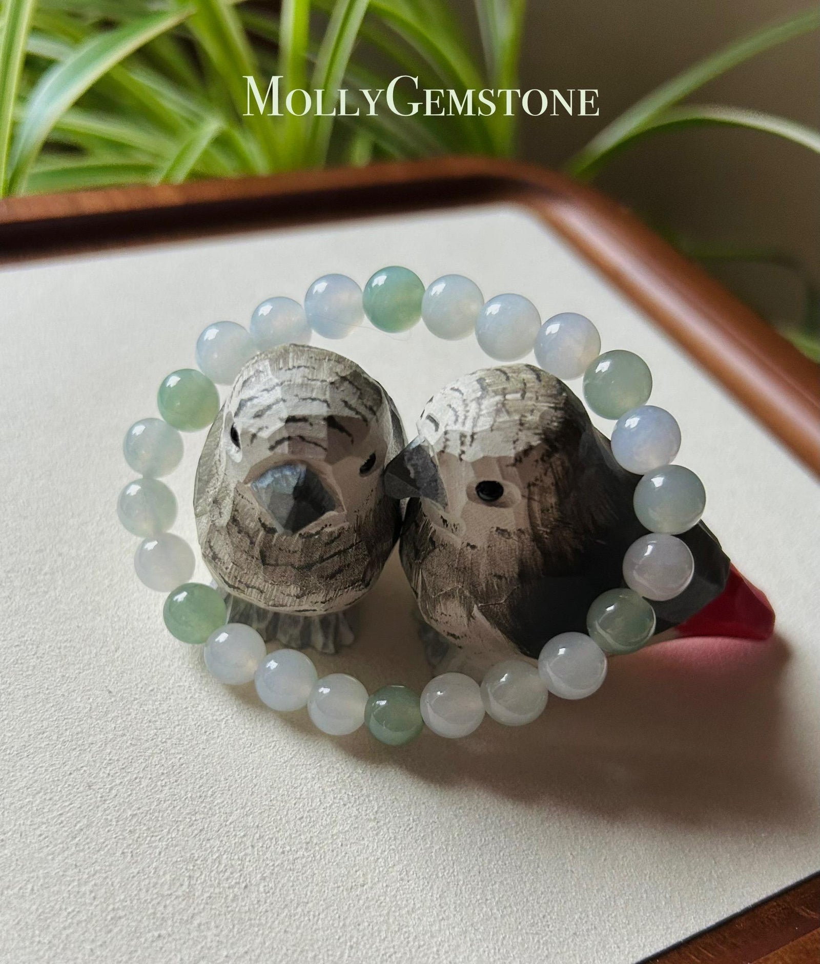Certified Jadeite Jade Beaded Bracelet Jewelry Gift Authentic Untreated Highly Translucent Type A Burmese Icy Green and White 8.2mm FeiCui