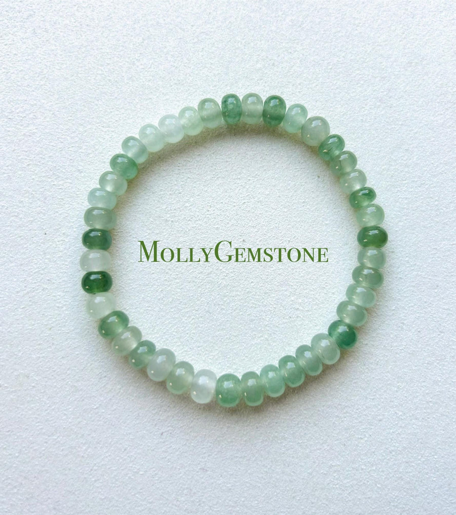 Jadeite Jade Beaded Bracelet Jewelry Natural Burmese Type A Icy Highly Translucent Jadeite Multi Green Color 6mm Drum Bead Jade Gift for Her