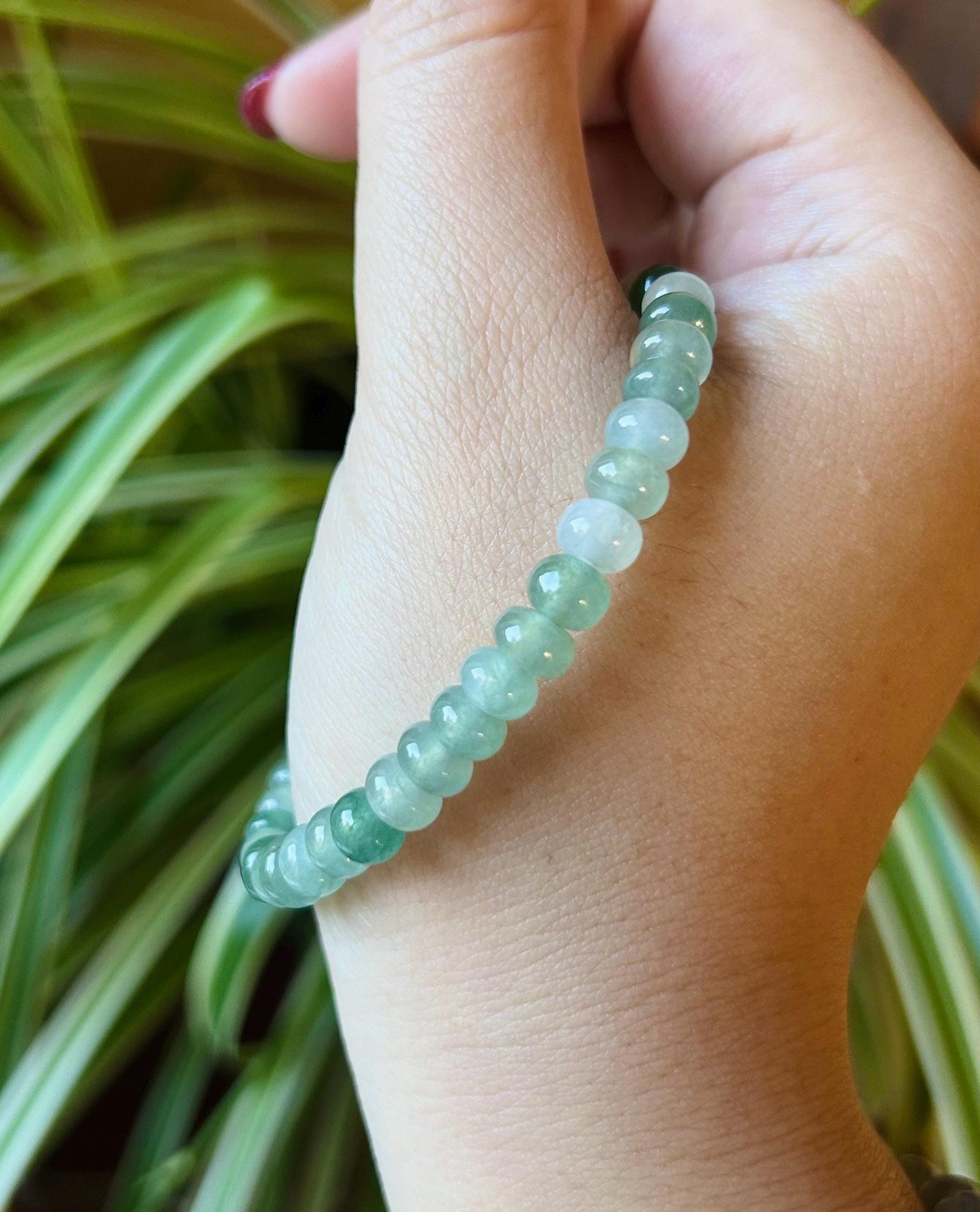 Jadeite Jade Beaded Bracelet Jewelry Natural Burmese Type A Icy Highly Translucent Jadeite Multi Green Color 6mm Drum Bead Jade Gift for Her