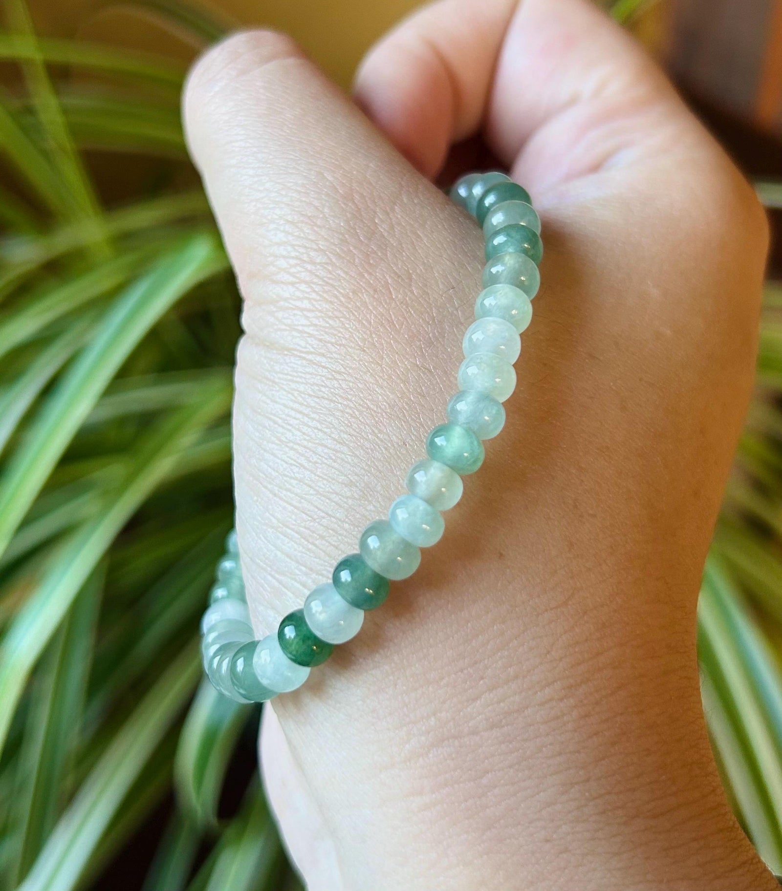 Jadeite Jade Beaded Bracelet Jewelry Natural Burmese Type A Icy Highly Translucent Jadeite Multi Green Color 6mm Drum Bead Jade Gift for Her
