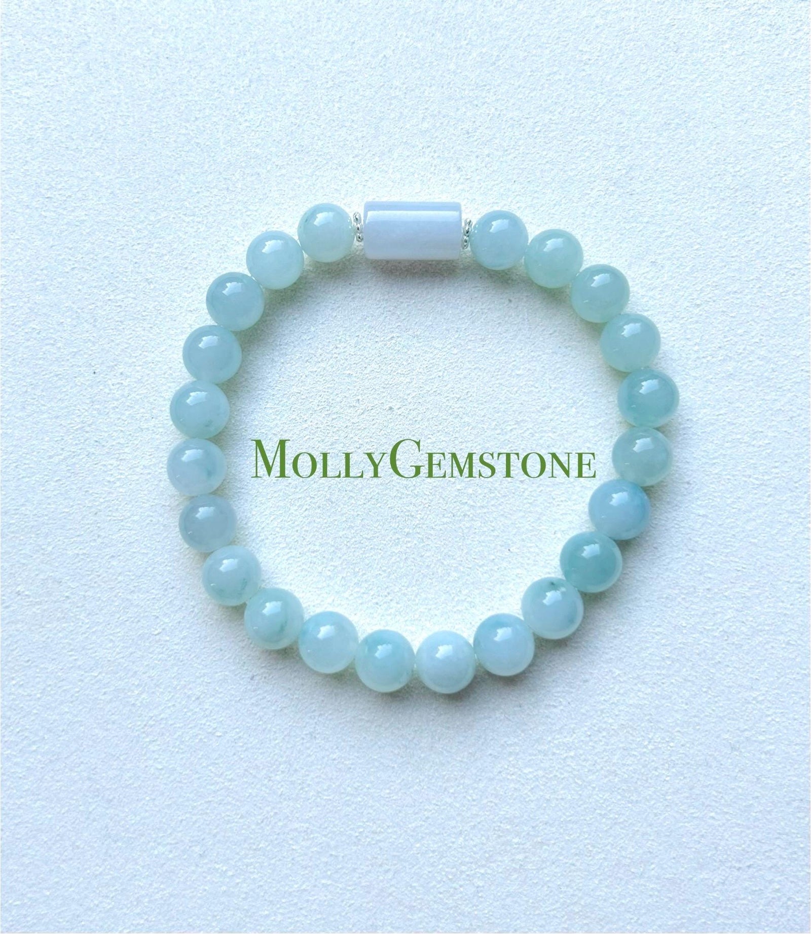 Jadeite Jade Beaded Bracelet Jewelry Lunar New Year’s Gift for Her Burmese Untreated Type A Blue Floral Translucent Icy Jadeite 7.5mm