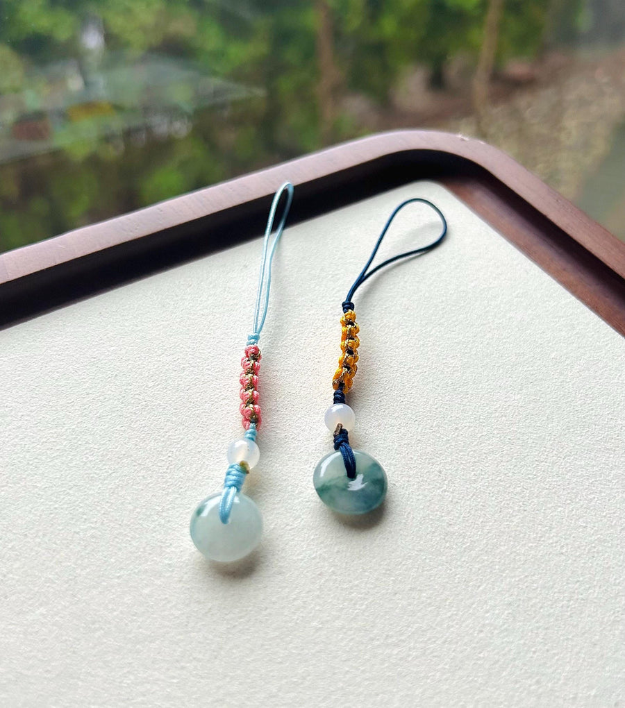 Jadeite Jade Phone Charm Handmade Jewelry Gift for Her Authentic Untreated Type A Burmese Icy Lucky Donut Chinese Knot Protection Amulet