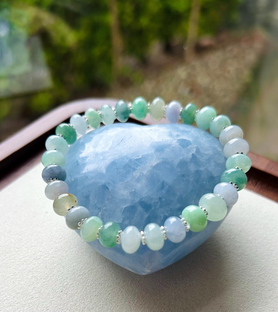 Jadeite Jade Beaded Bracelet Jewelry Natural Burmese Type A Icy Translucent Jadeite MultiColor Feicui 8mm Drum Bead Handmade Gift