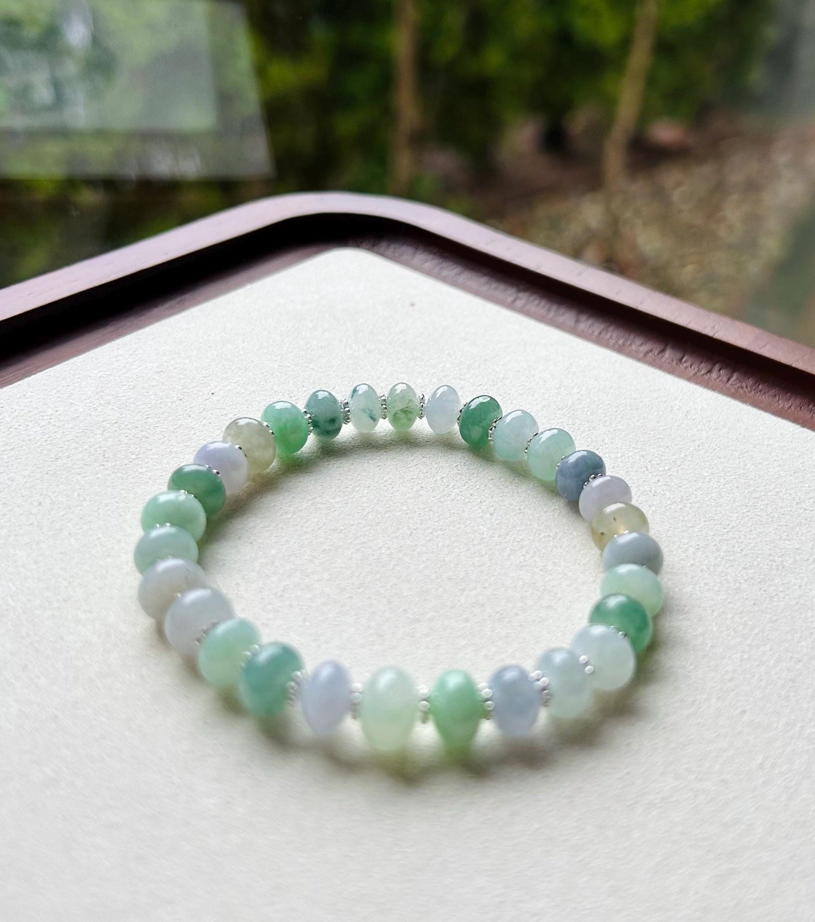 Jadeite Jade Beaded Bracelet Jewelry Natural Burmese Type A Icy Translucent Jadeite MultiColor Feicui 8mm Drum Bead Handmade Gift