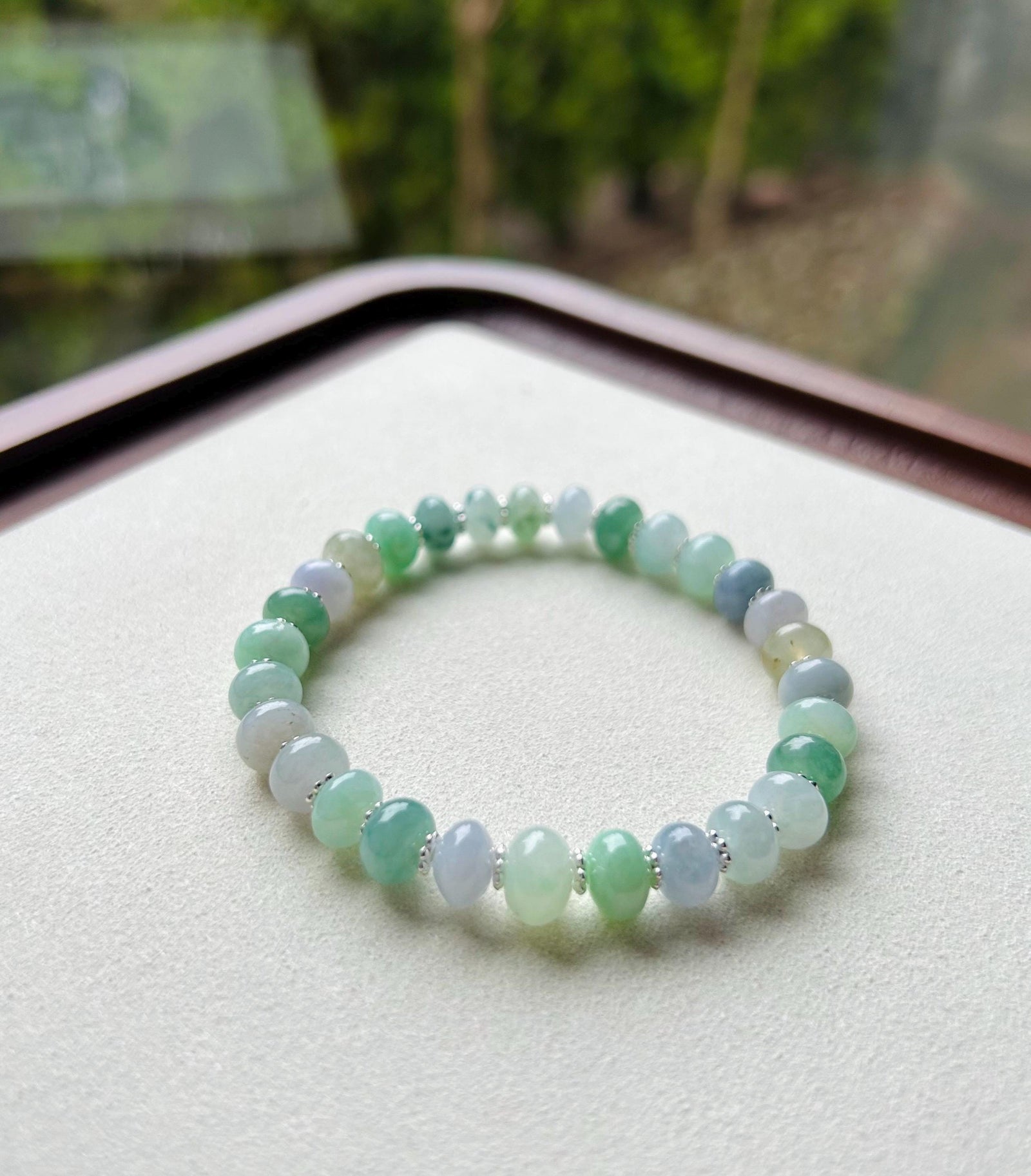 Jadeite Jade Beaded Bracelet Jewelry Natural Burmese Type A Icy Translucent Jadeite MultiColor Feicui 8mm Drum Bead Handmade Gift