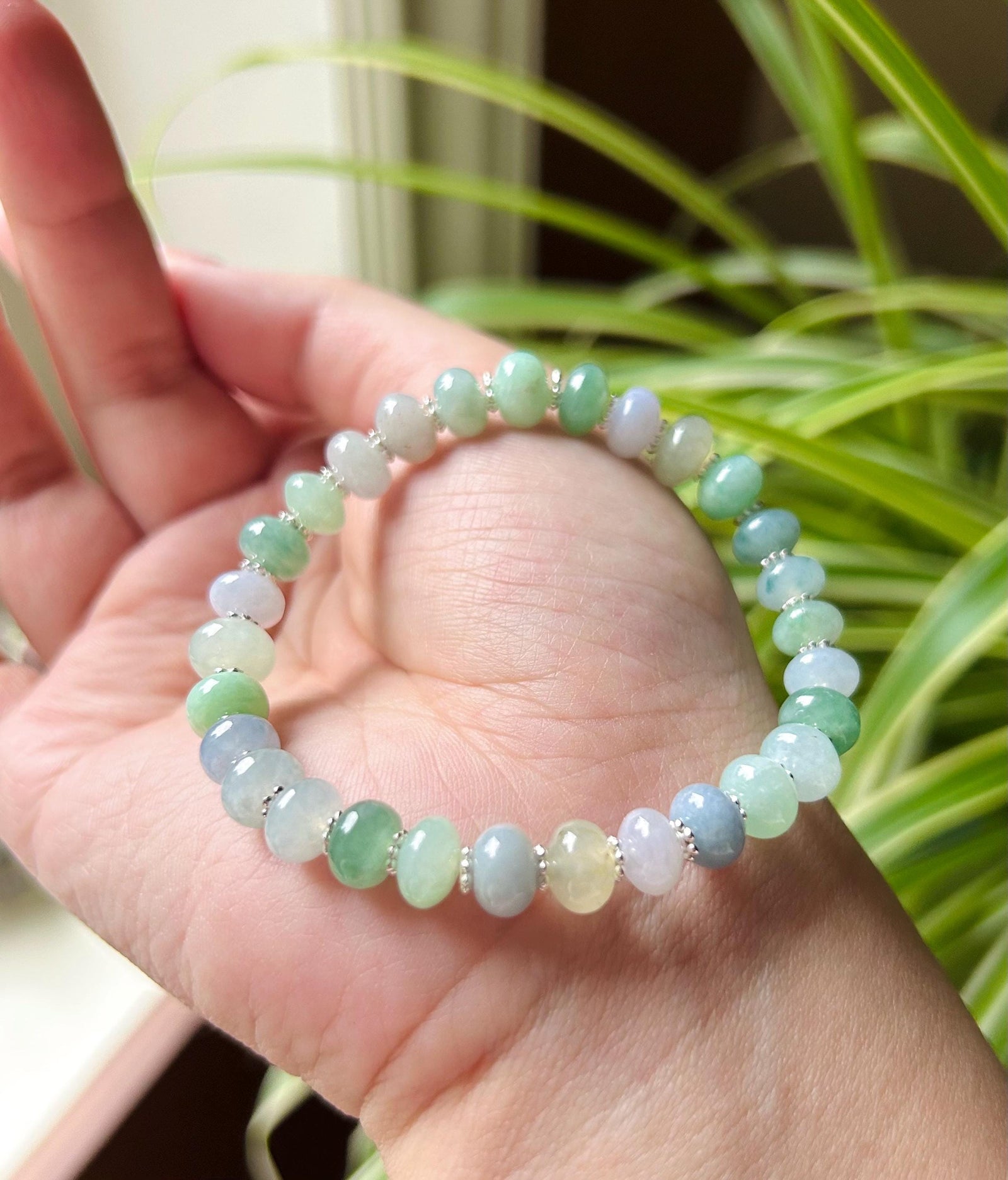 Jadeite Jade Beaded Bracelet Jewelry Natural Burmese Type A Icy Translucent Jadeite MultiColor Feicui 8mm Drum Bead Handmade Gift
