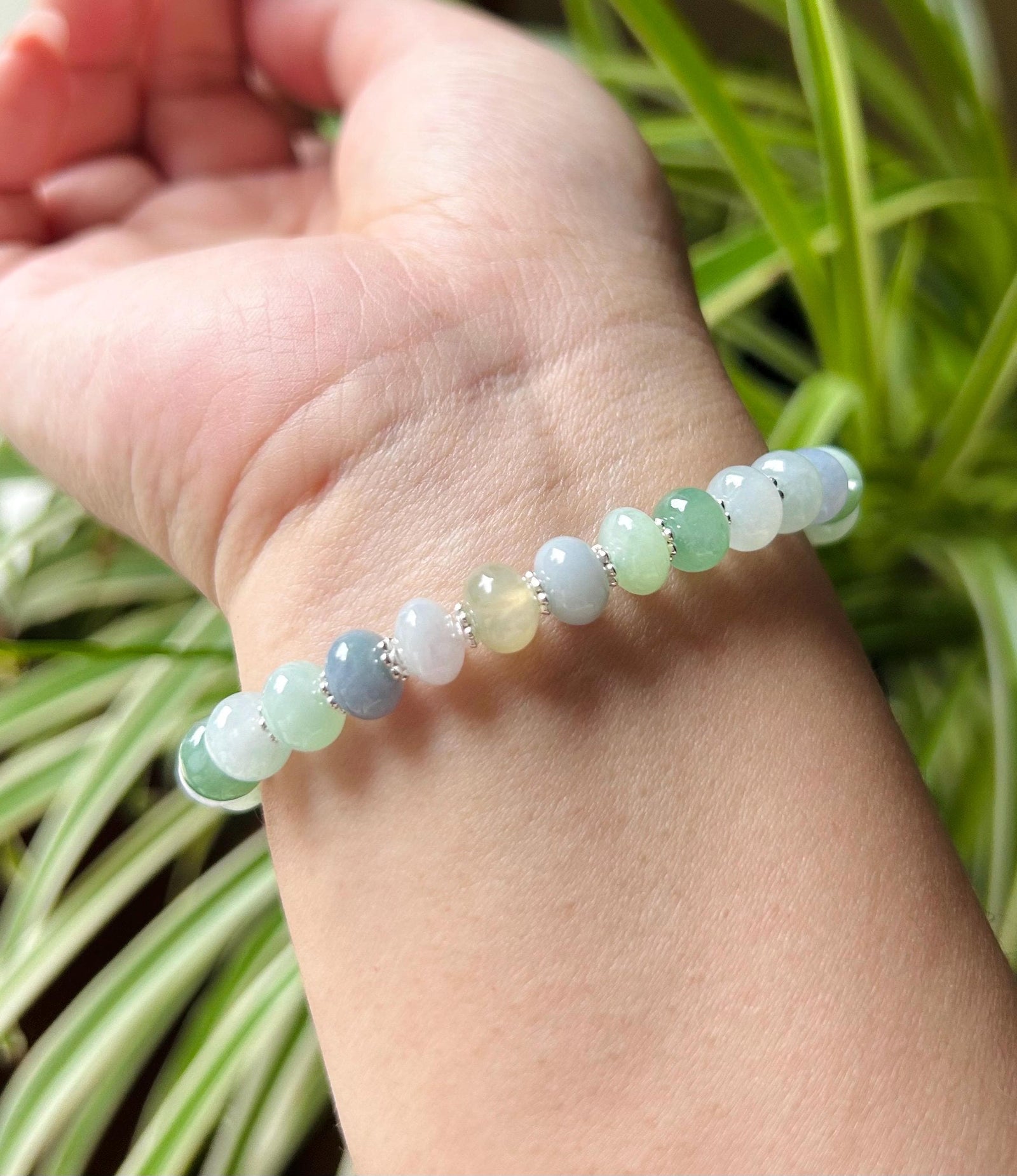 Jadeite Jade Beaded Bracelet Jewelry Natural Burmese Type A Icy Translucent Jadeite MultiColor Feicui 8mm Drum Bead Handmade Gift