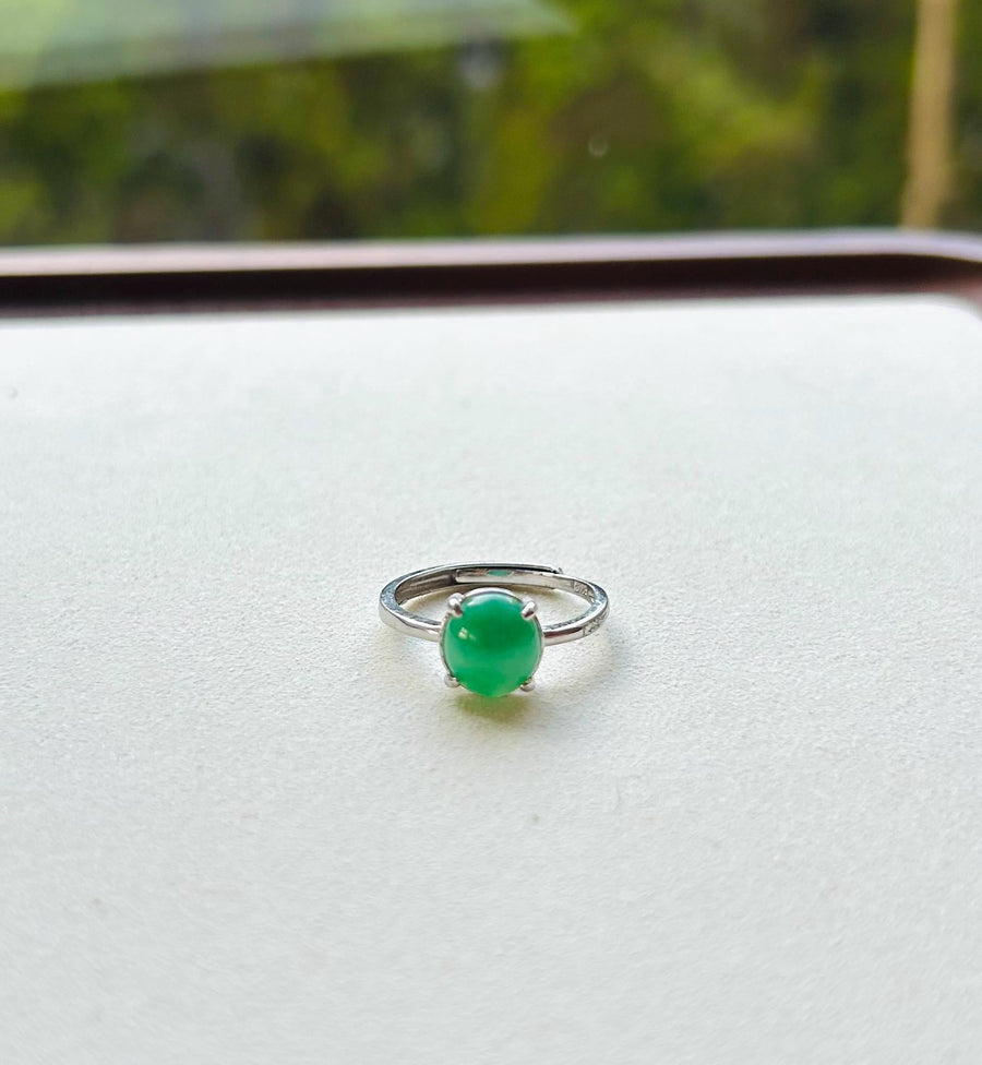 Natural Jadeite Jade Ring Jewelry Translucent Type A Icy Burmese Emerald Green Jadeite Adjustable Sterling Silver Ring Handmade Gift for Her