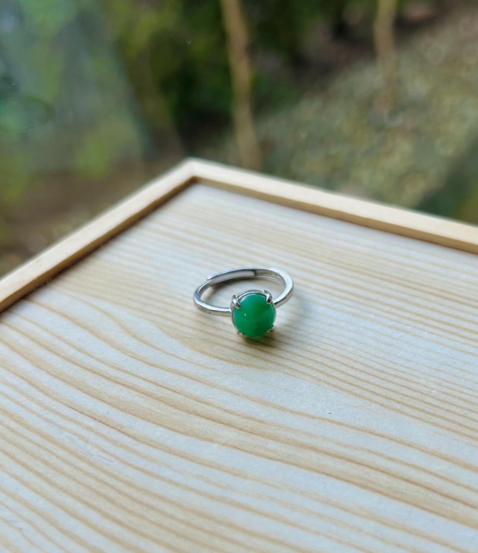 Natural Jadeite Jade Ring Jewelry Translucent Type A Icy Burmese Emerald Green Jadeite Adjustable Sterling Silver Ring Handmade Gift for Her