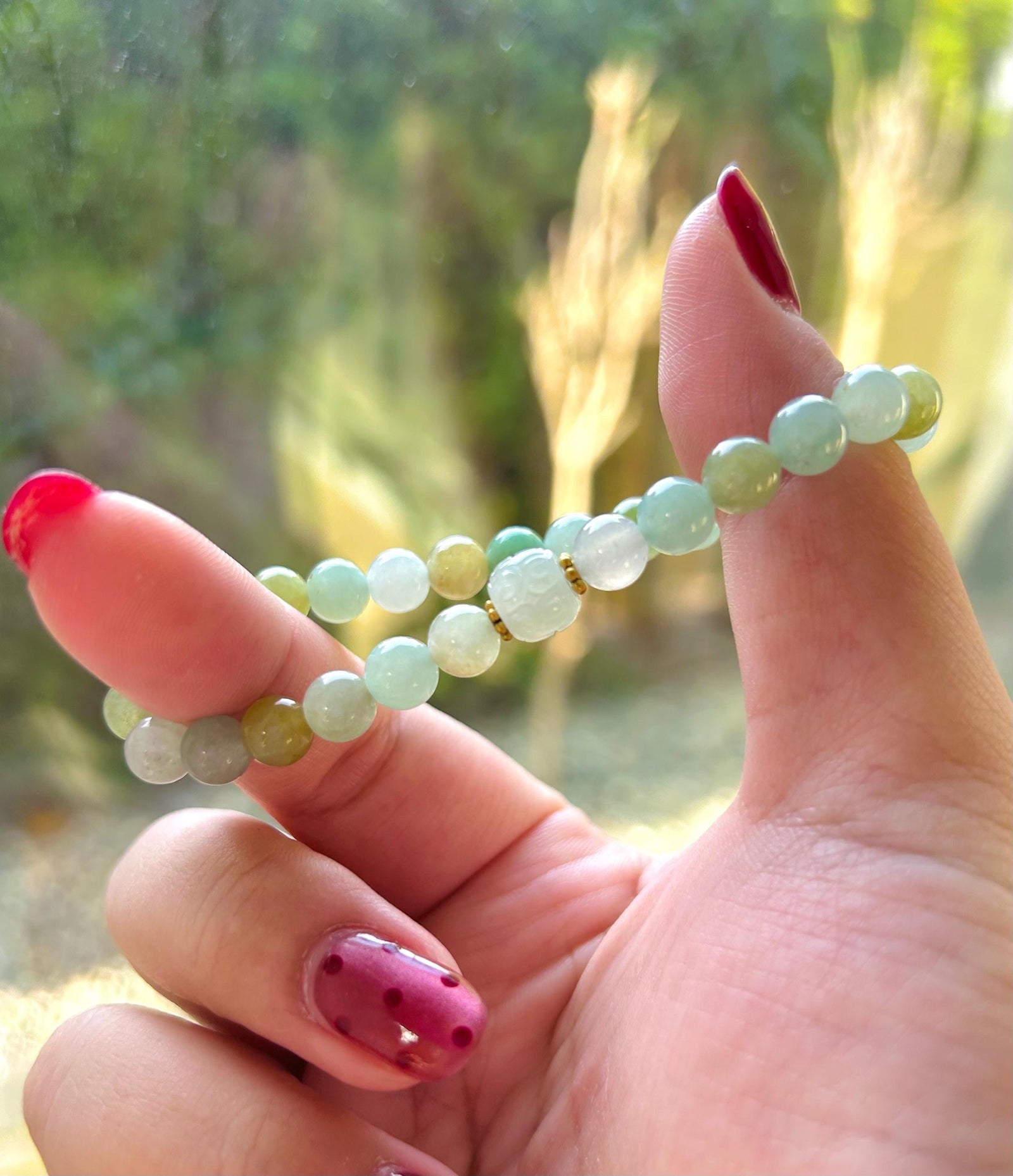 Jadeite Jade Beaded Bracelet Handmade Jewelry New Year’s Gift Genuine Highly Translucent Icy Type A Burmese 6.5mm Multi-Color Jadeite FeiCui
