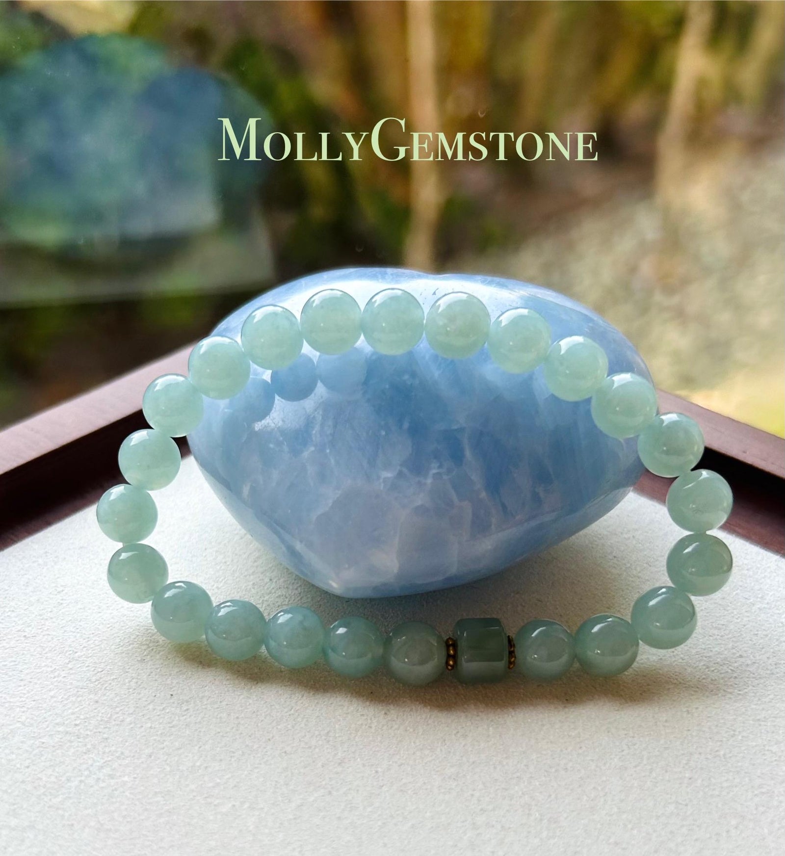 Jadeite Jade Beaded Bracelet Jewelry Lunar New Year’s Gift for Her Natural Burmese Untreated Type A Blue Translucent Icy Jadeite 7.5mm