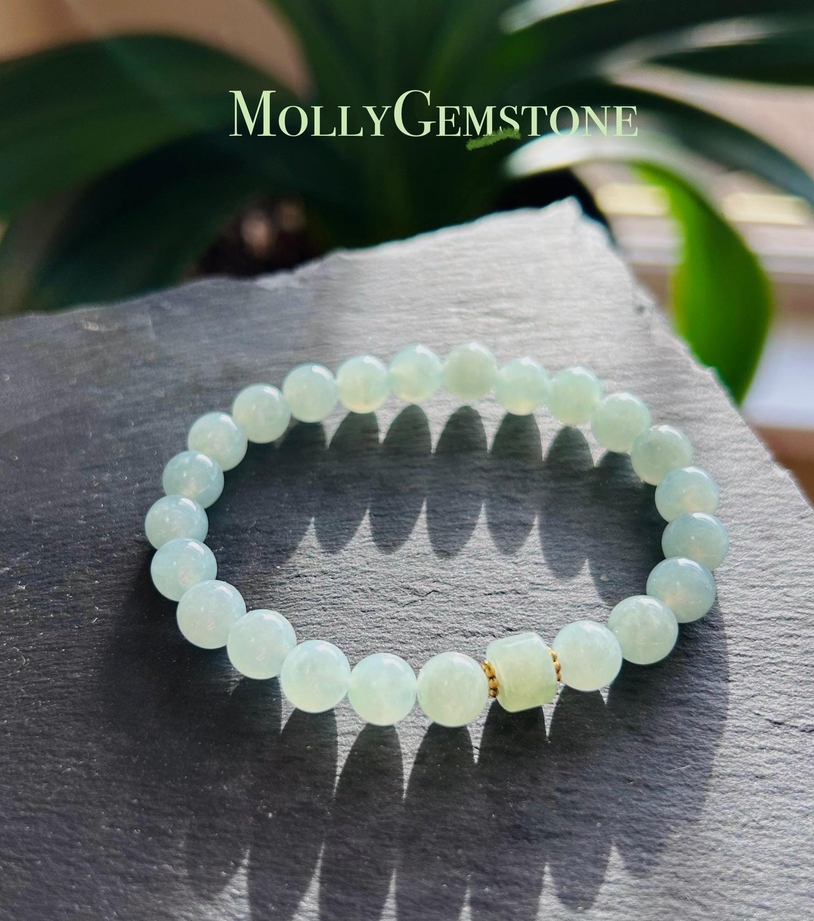 Jadeite Jade Beaded Bracelet Jewelry Lunar New Year’s Gift for Her Natural Burmese Untreated Type A Blue Translucent Icy Jadeite 7.5mm