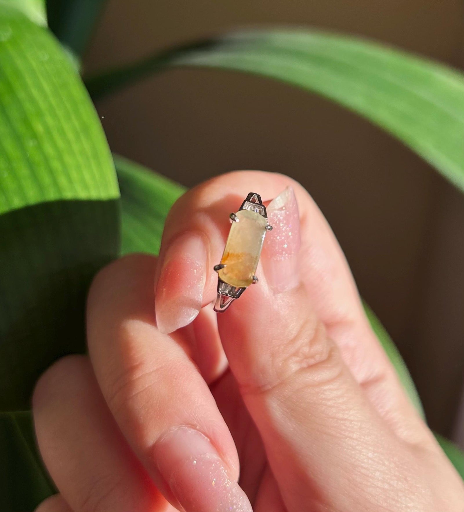Jadeite Ring Jewelry Burmese Authentic Untreated Translucent Type A Icy Unheated Yellow & Red Floral Jadeite Adjustable Silver Saddle Ring
