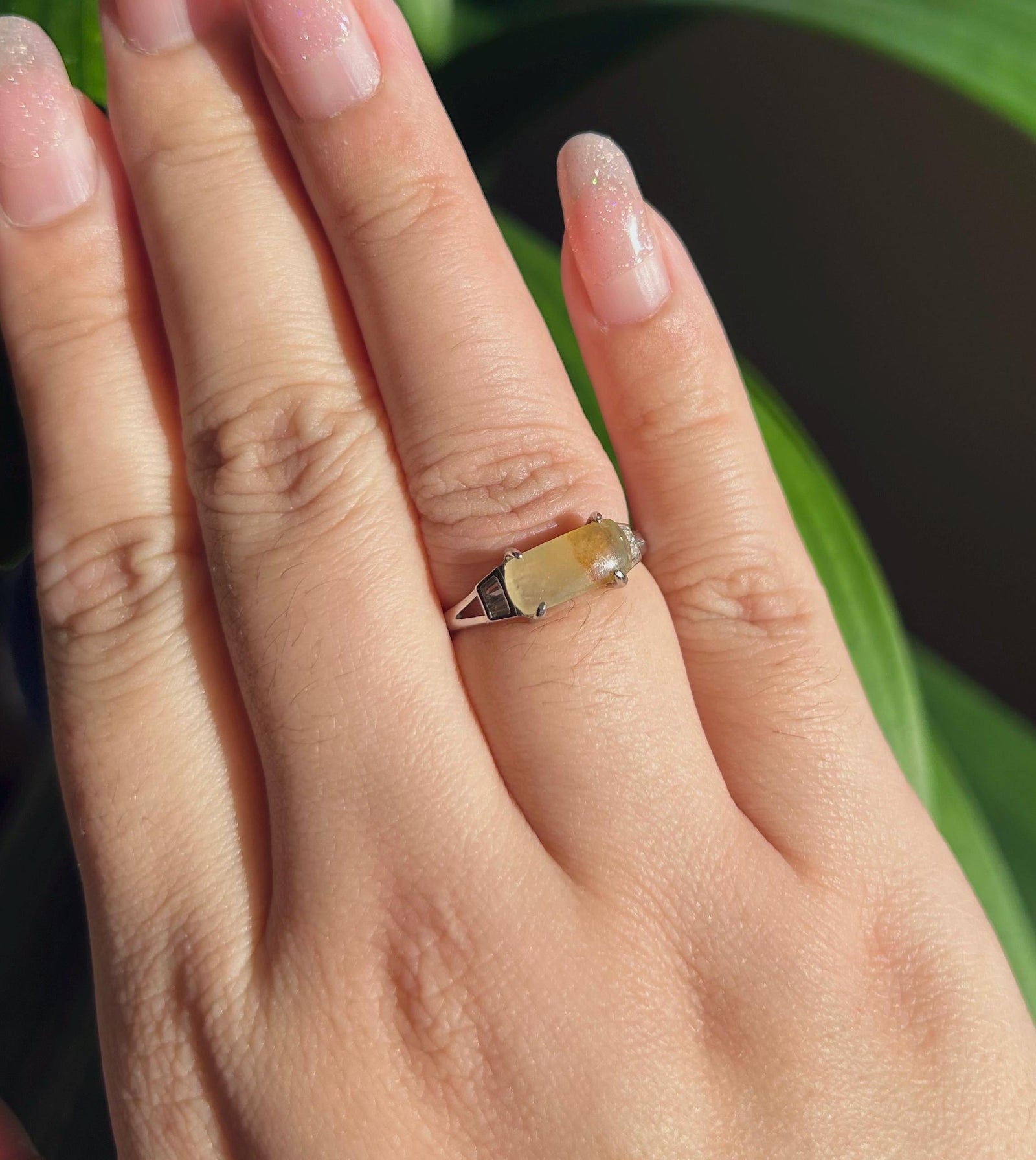 Jadeite Ring Jewelry Burmese Authentic Untreated Translucent Type A Icy Unheated Yellow & Red Floral Jadeite Adjustable Silver Saddle Ring