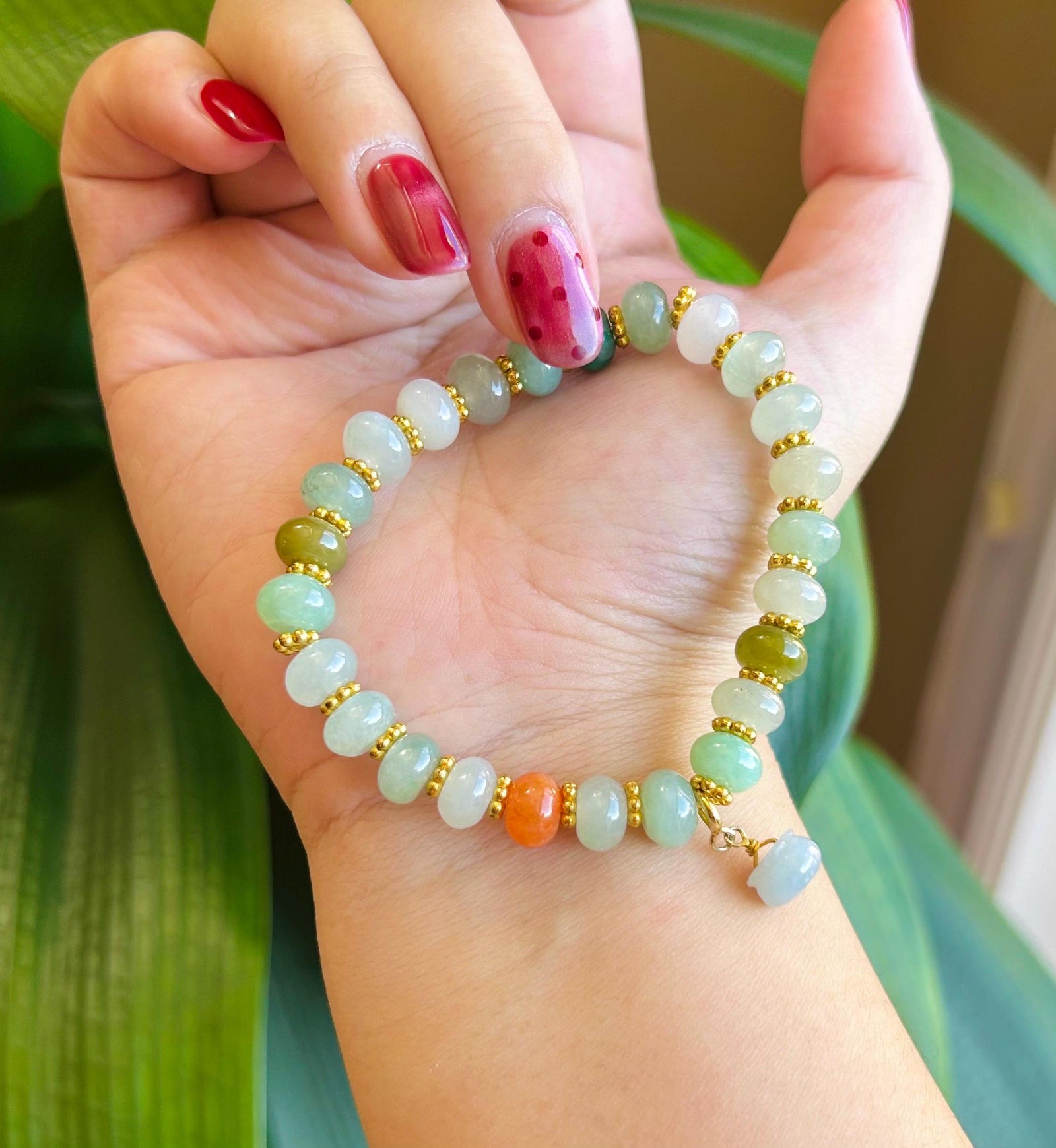 Jadeite Jade Beaded Bracelet Jewelry Natural Burmese Type A Icy Highly Translucent Jadeite Multi-color Candy Color 8mm Drum Bead Jade Gift