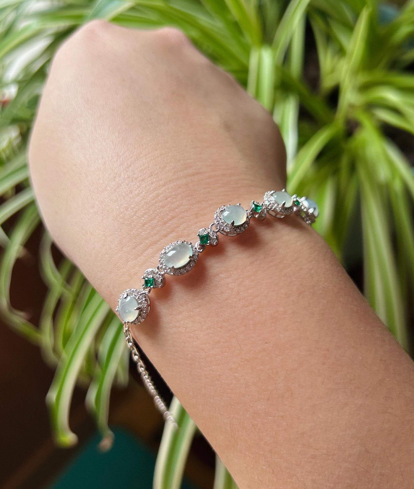 Jadeite Jade Bracelet Jewelry Authentic Untreated Icy Highly Translucent Burmese Type A Jadeite Icy White Jadeite & Sterling Silver