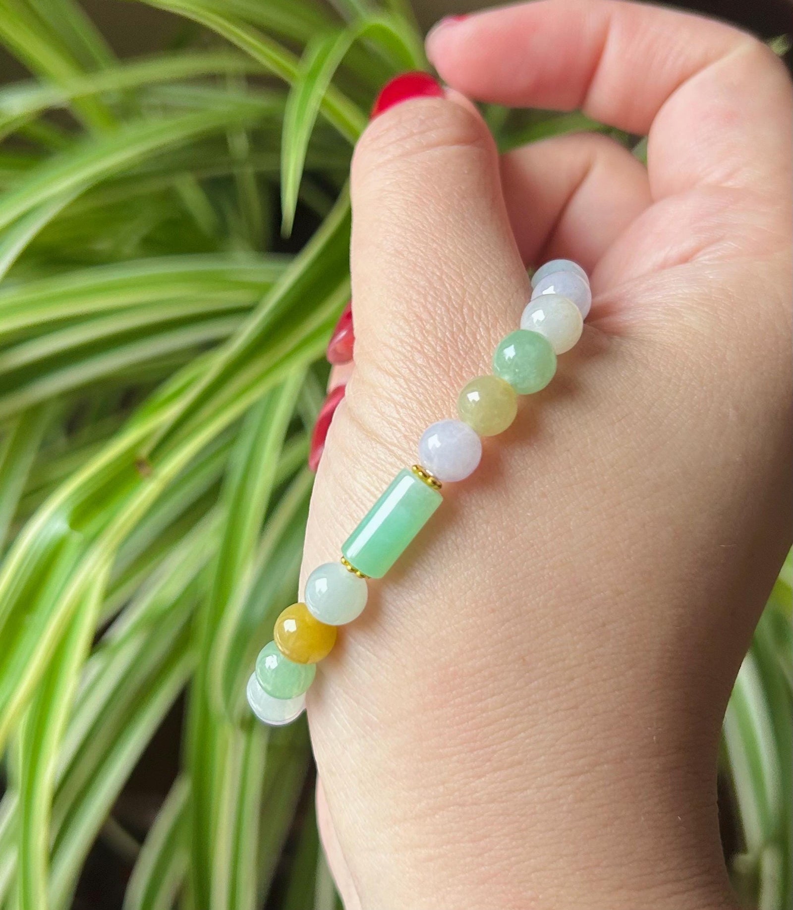 Jadeite Jade Beaded Bracelet Jewelry Natural Burmese Type A Icy Translucent Jadeite Multi-color Rainbow Feicui 7mm Handmade Gift