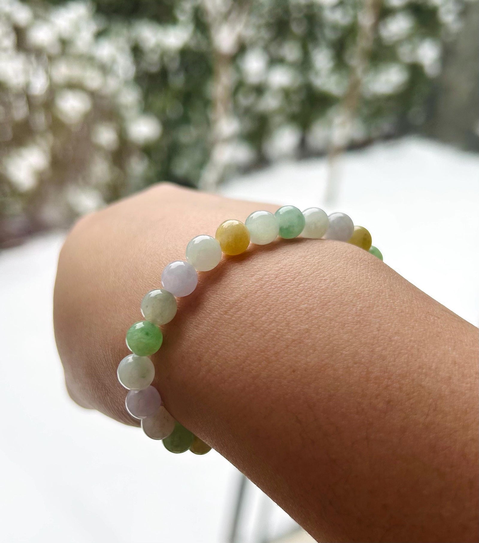 Jadeite Jade Beaded Bracelet Jewelry Natural Burmese Type A Icy Translucent Jadeite Multi-color Rainbow Feicui 7mm Handmade Gift