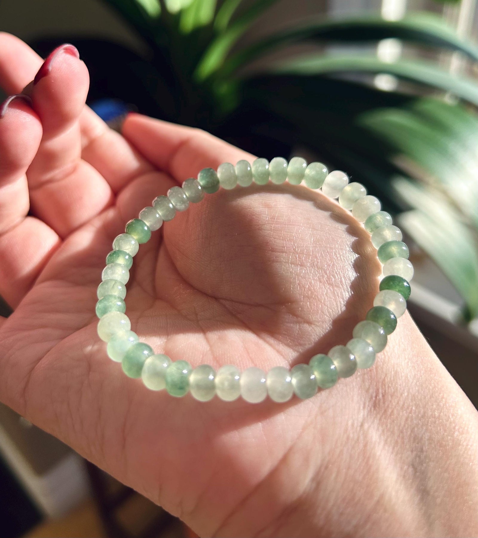 Jadeite Jade Beaded Bracelet Jewelry Natural Burmese Type A Icy Highly Translucent Jadeite Multi Green Color 6mm Drum Bead Jade Gift for Her