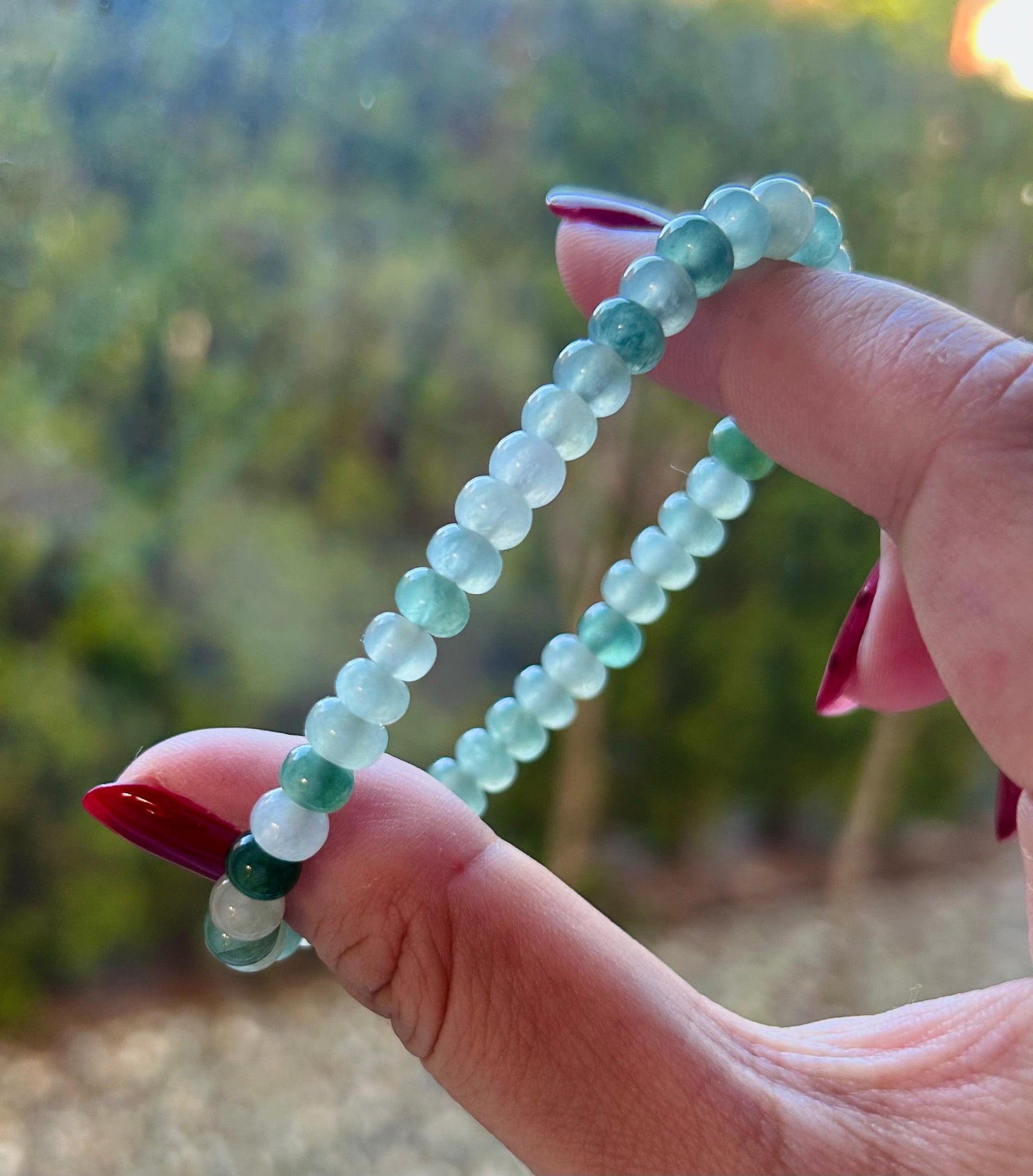 Jadeite Jade Beaded Bracelet Jewelry Natural Burmese Type A Icy Highly Translucent Jadeite Multi Green Color 6mm Drum Bead Jade Gift for Her