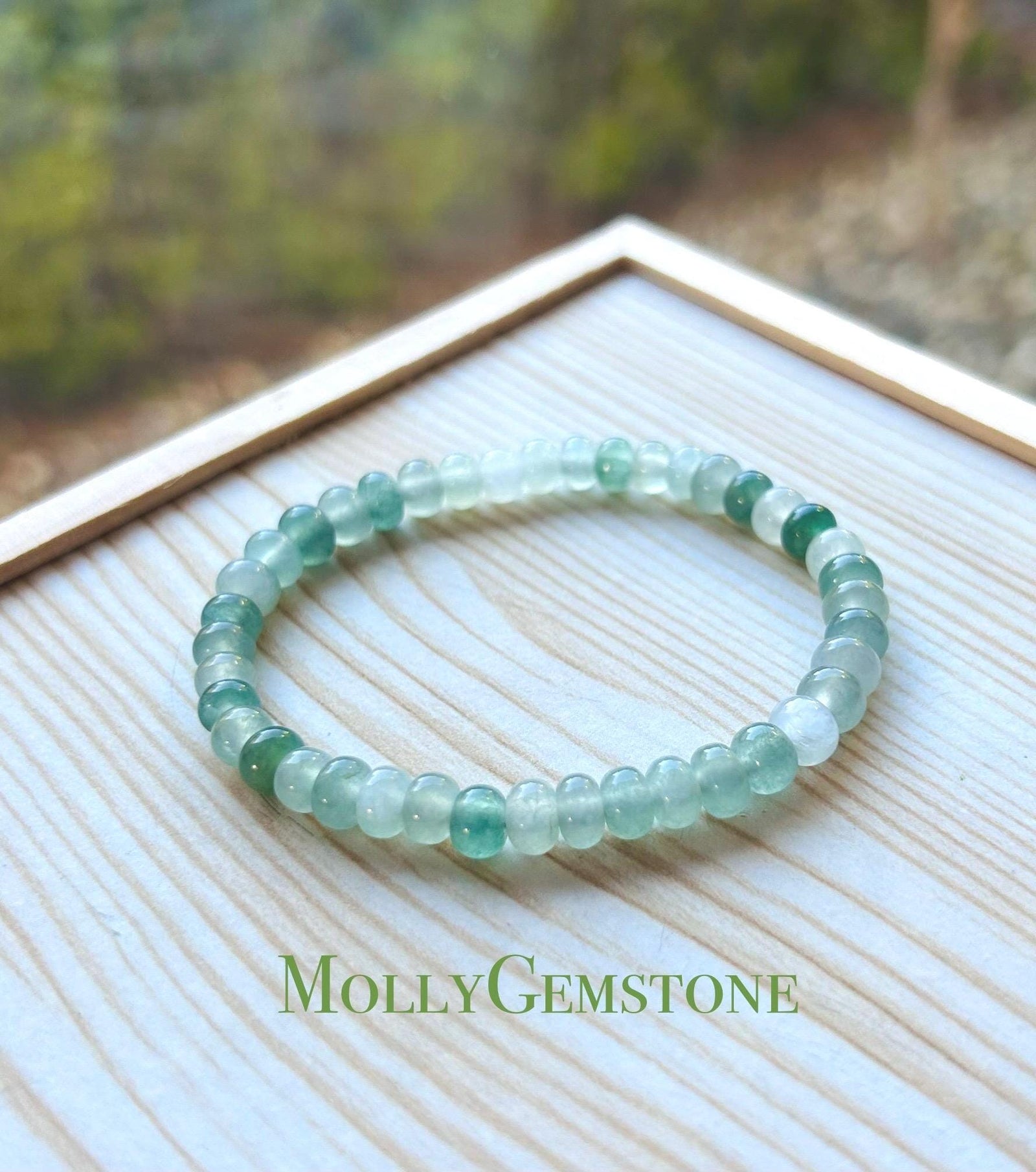 Jadeite Jade Beaded Bracelet Jewelry Natural Burmese Type A Icy Highly Translucent Jadeite Multi Green Color 6mm Drum Bead Jade Gift for Her