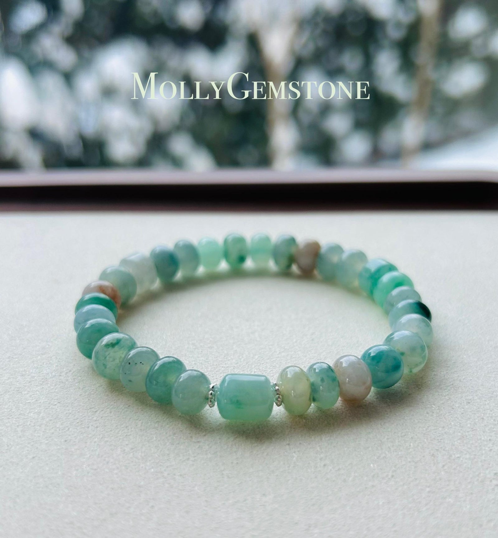 Jadeite Jade Beaded Bracelet Jewelry Natural Burmese Type A Icy High Translucency Jadeite RARE Multi-color 8.5mm Drum Bead Handmade Gift