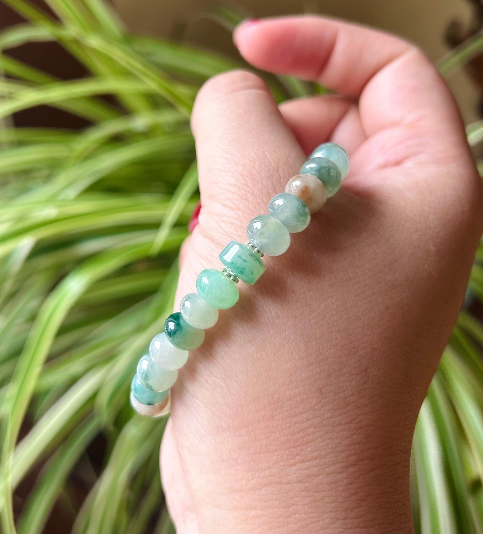Jadeite Jade Beaded Bracelet Jewelry Natural Burmese Type A Icy High Translucency Jadeite RARE Multi-color 8.5mm Drum Bead Handmade Gift