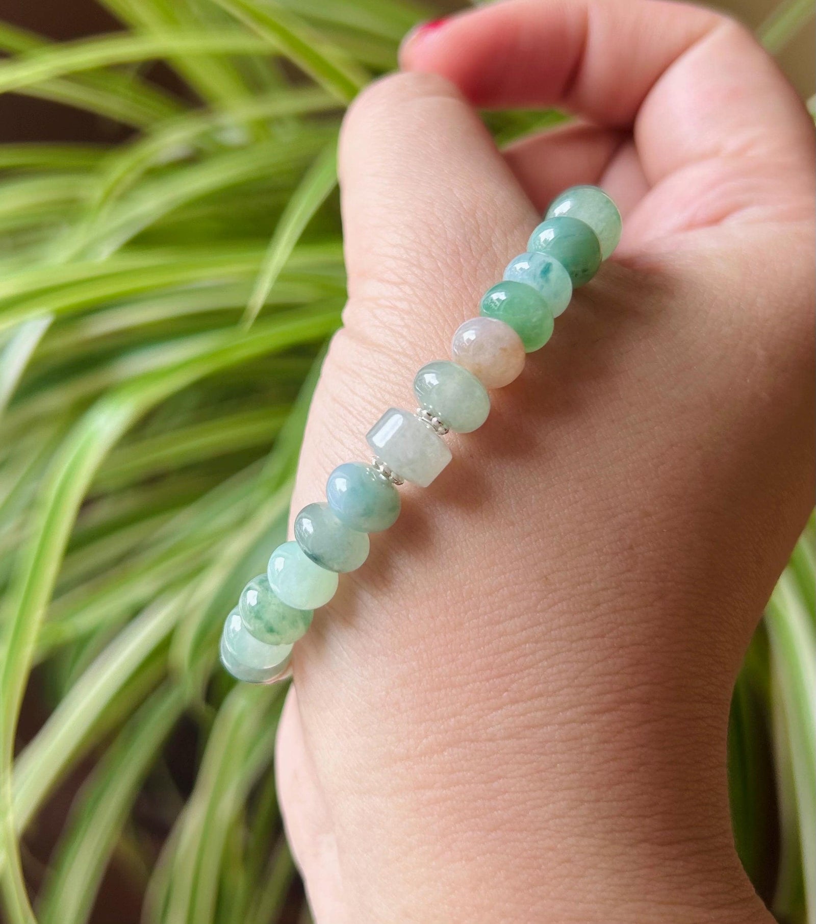 Jadeite Jade Beaded Bracelet Jewelry Natural Burmese Type A Icy High Translucency Jadeite RARE Multi-color 8.5mm Drum Bead Handmade Gift