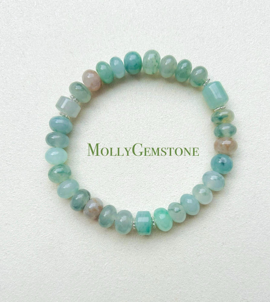 Jadeite Jade Beaded Bracelet Jewelry Natural Burmese Type A Icy High Translucency Jadeite RARE Multi-color 8.5mm Drum Bead Handmade Gift