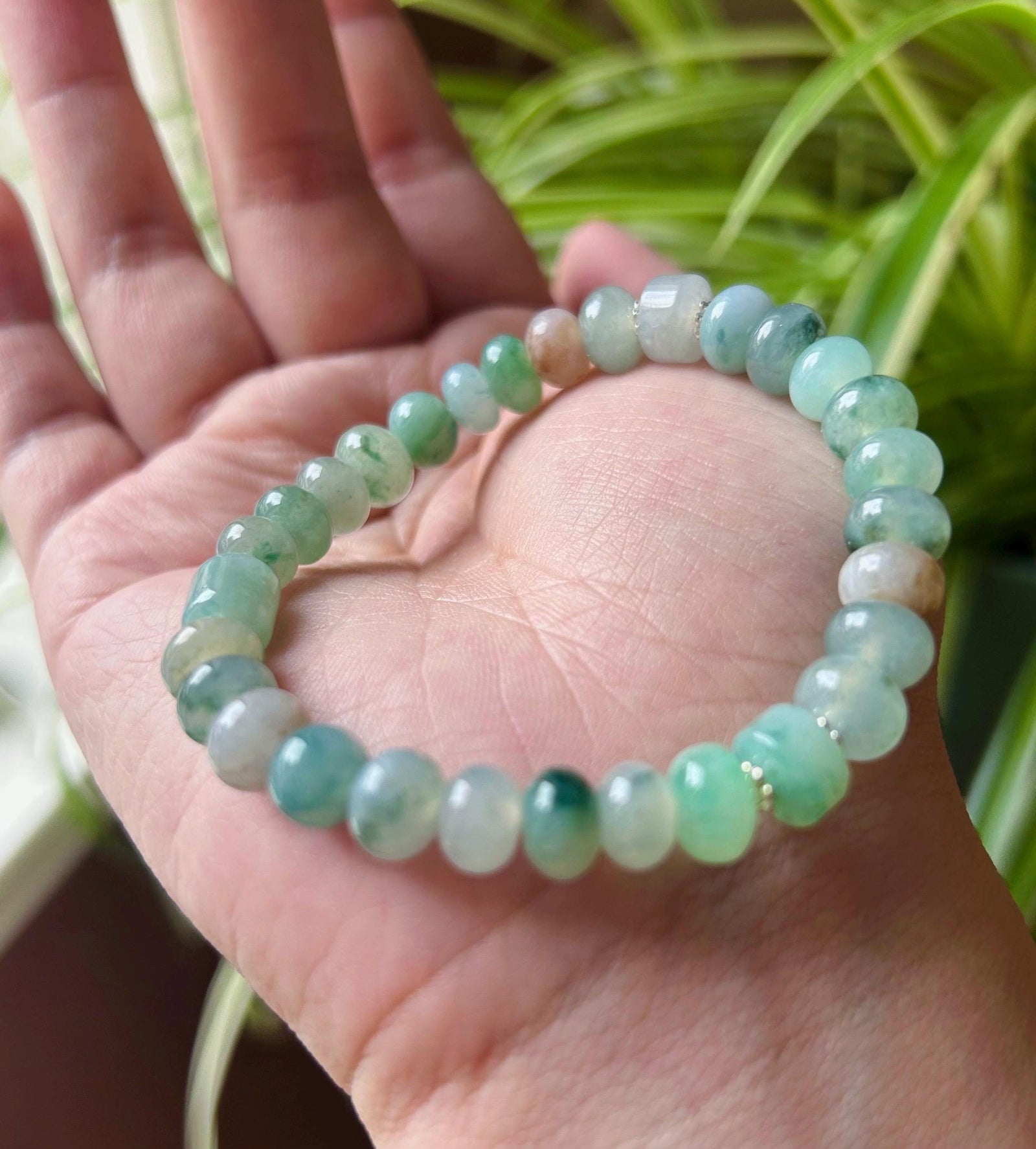 Jadeite Jade Beaded Bracelet Jewelry Natural Burmese Type A Icy High Translucency Jadeite RARE Multi-color 8.5mm Drum Bead Handmade Gift