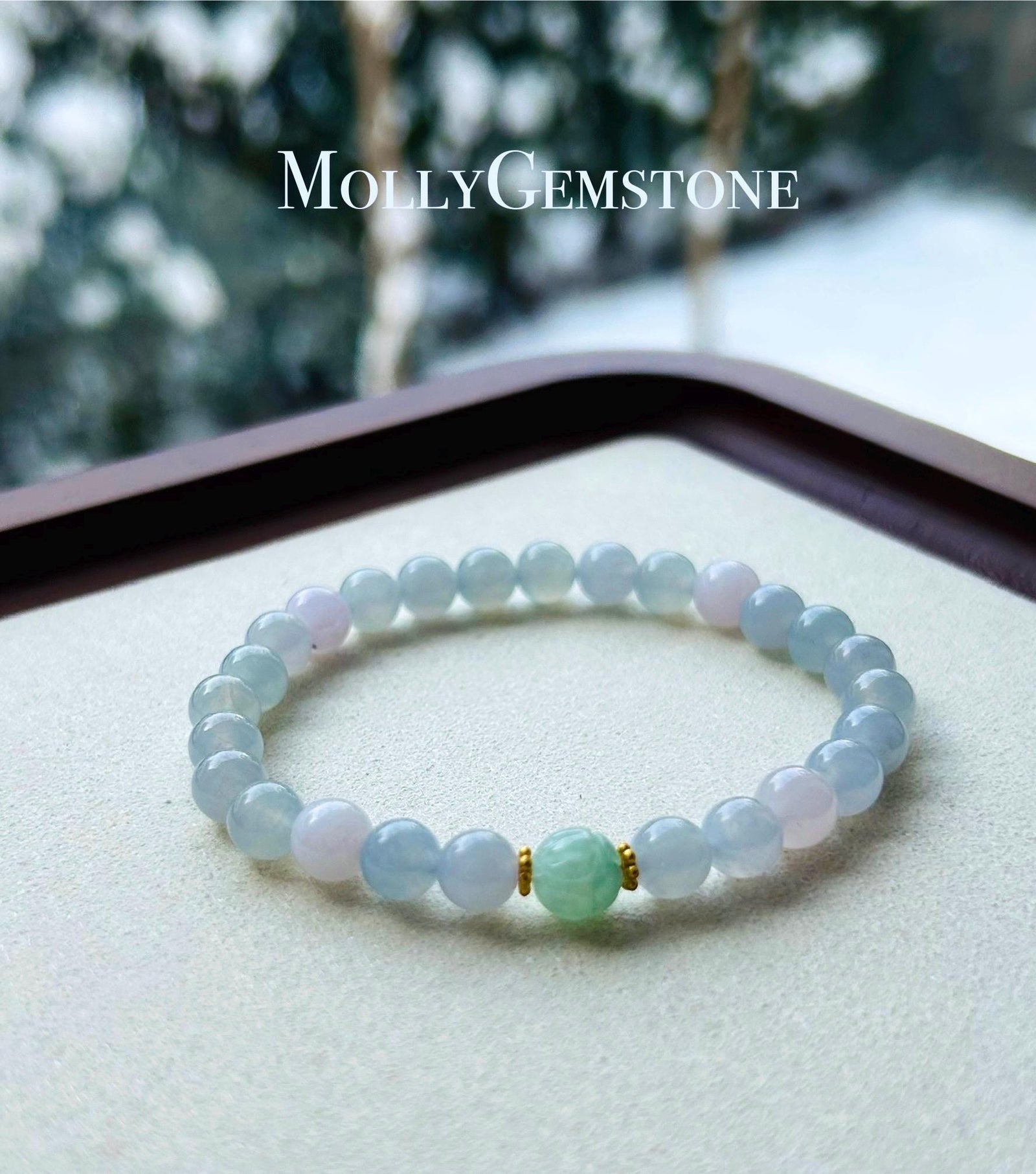 Jadeite Jade Beaded Bracelet Jewelry Untreated Icy Super High Translucency Type A Burmese Lavender Pink Purple & Blue 6.8mm Gift for Her