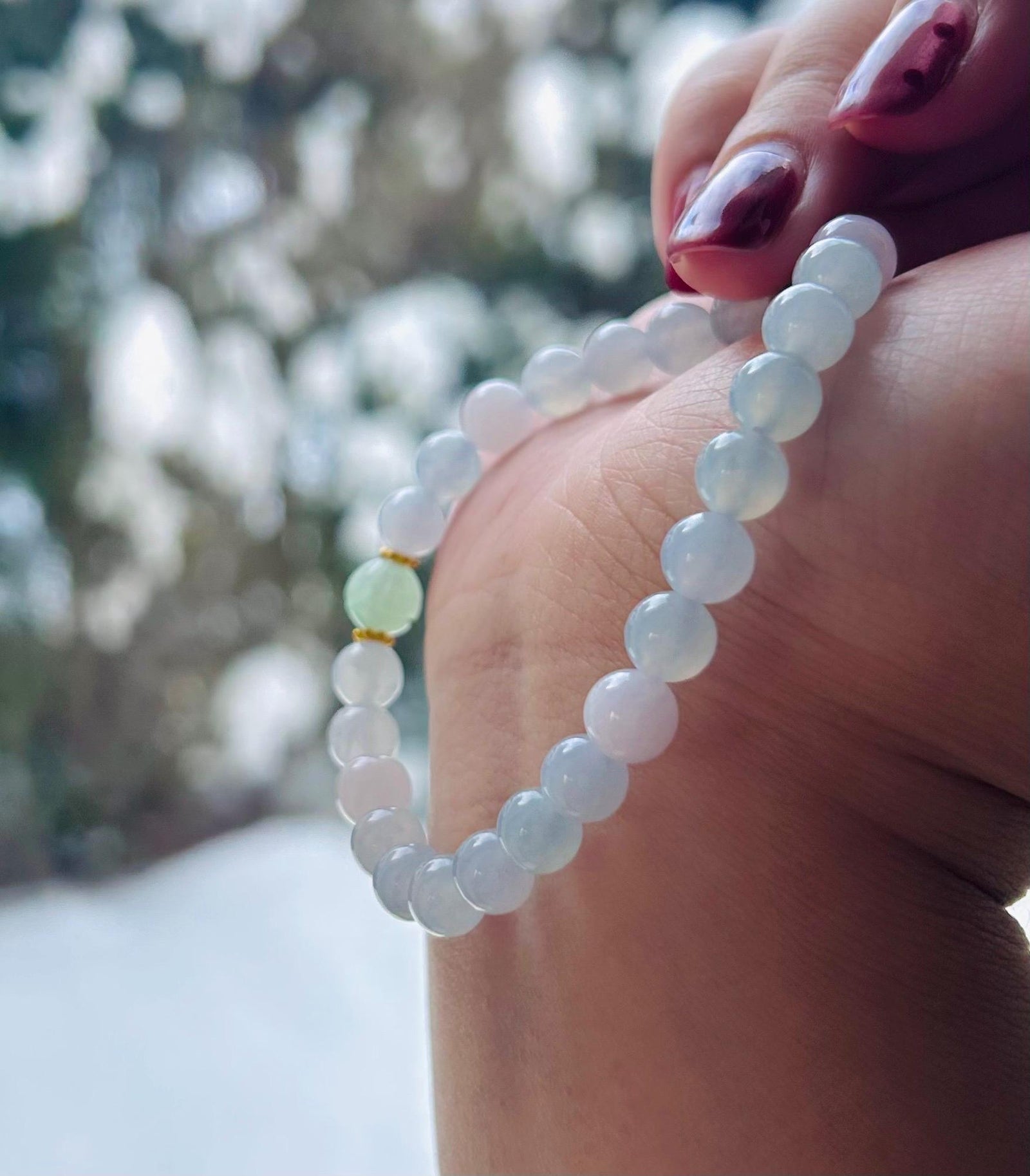 Jadeite Jade Beaded Bracelet Jewelry Untreated Icy Super High Translucency Type A Burmese Lavender Pink Purple & Blue 6.8mm Gift for Her