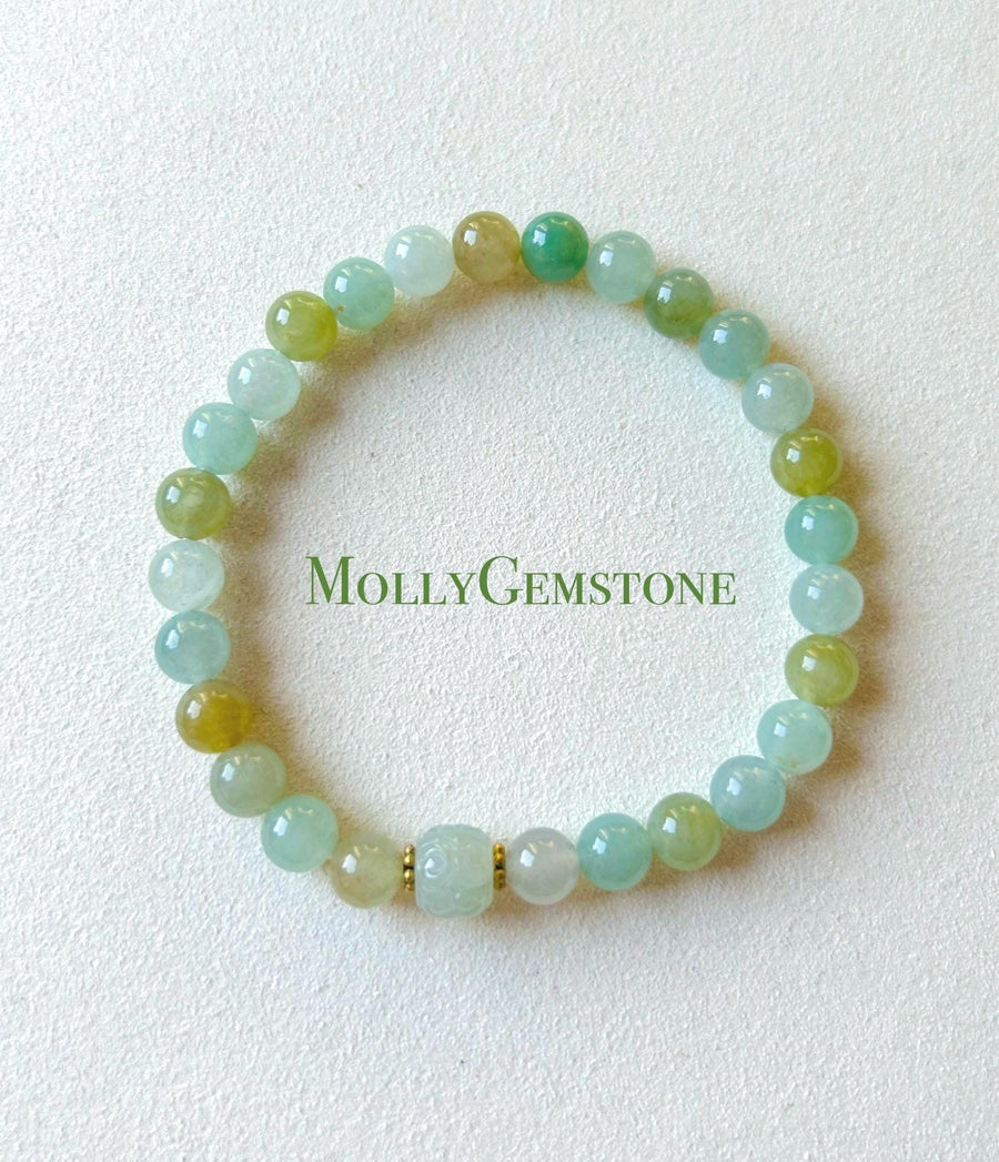 Jadeite Jade Beaded Bracelet Handmade Jewelry New Year’s Gift Genuine Highly Translucent Icy Type A Burmese 6.5mm Multi-Color Jadeite FeiCui