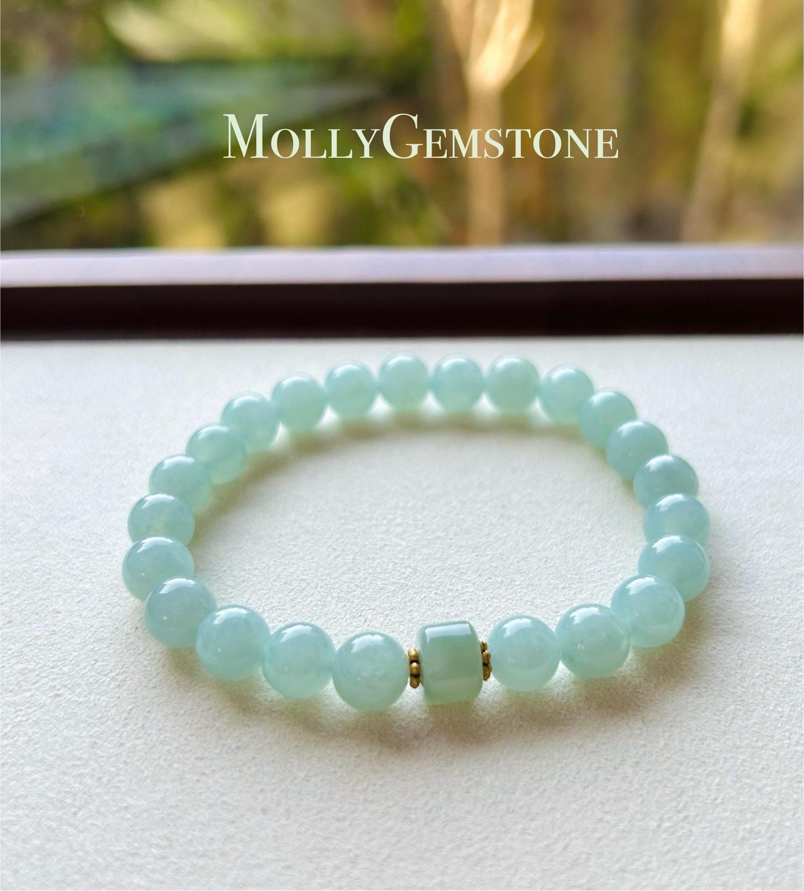 Jadeite Jade Beaded Bracelet Jewelry Lunar New Year’s Gift for Her Natural Burmese Untreated Type A Blue Translucent Icy Jadeite 7.5mm