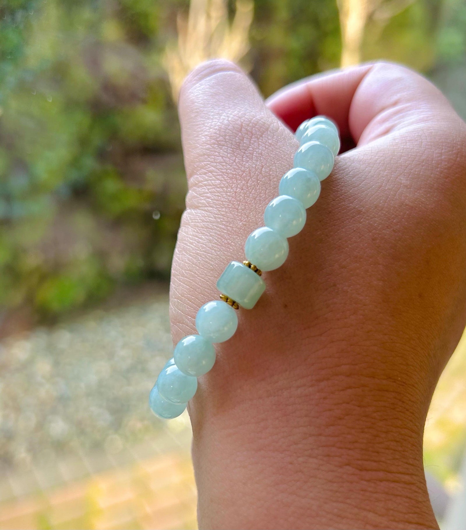 Jadeite Jade Beaded Bracelet Jewelry Lunar New Year’s Gift for Her Natural Burmese Untreated Type A Blue Translucent Icy Jadeite 7.5mm