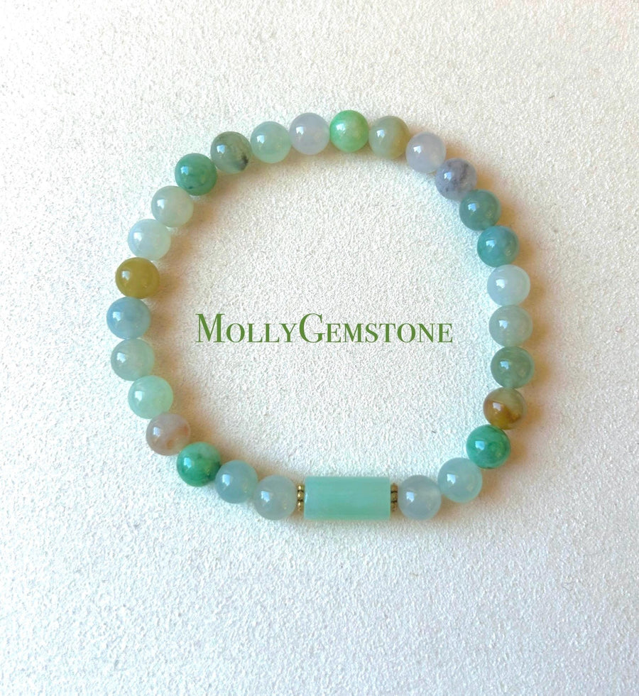 Jadeite Jade Beaded Bracelet Jewelry Natural Untreated Burmese Type A Icy Translucent Jadeite Multi-color Rainbow Feicui 6.2mm Handmade Gift